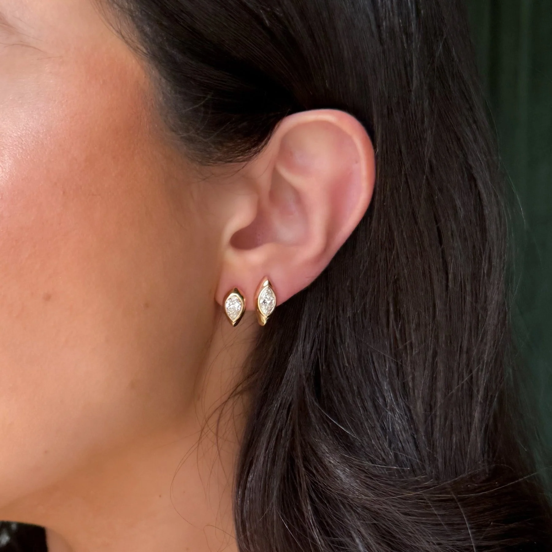 1.20 CTW Sculpted Bezel Studs with Pear Cut Diamonds - Image 4