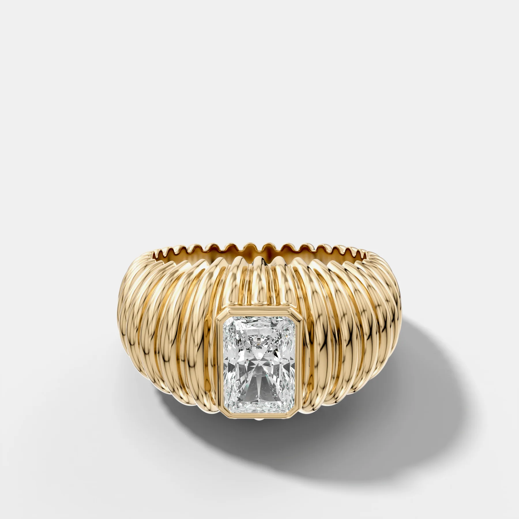 Accordion Cigar Band with an Elongated Radiant Cut Diamond