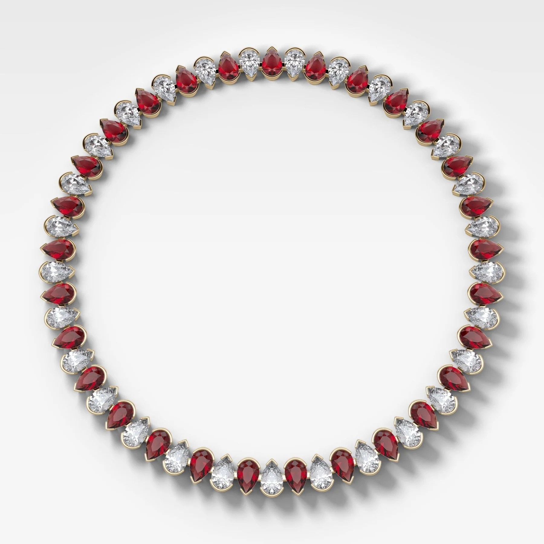 Alternating Half Bezel Pear Ruby Diamond Choker Necklace - Image 2