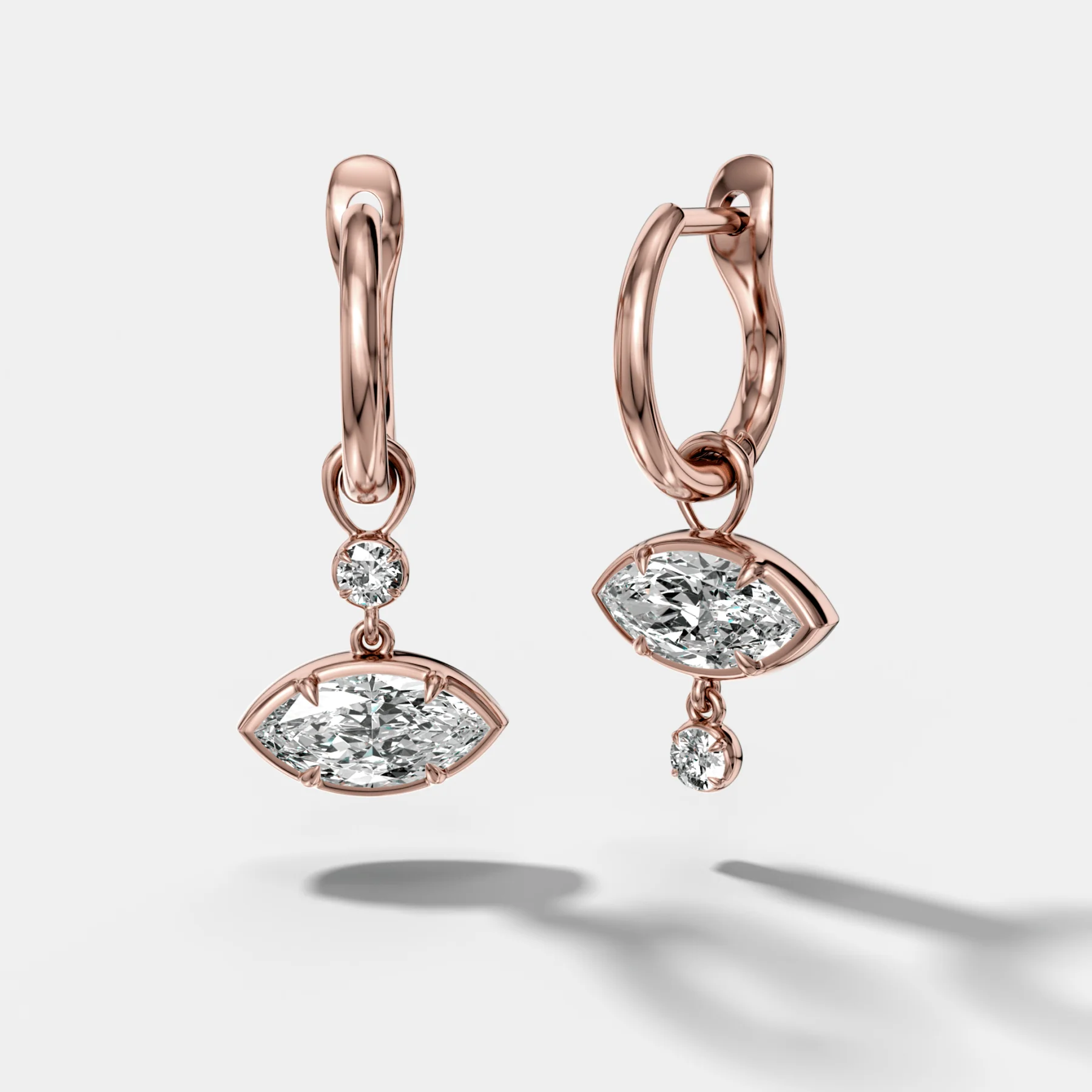 Alternating Mini Tiered Bezel Drop Huggies with Marquise Cut Diamonds - Image 4