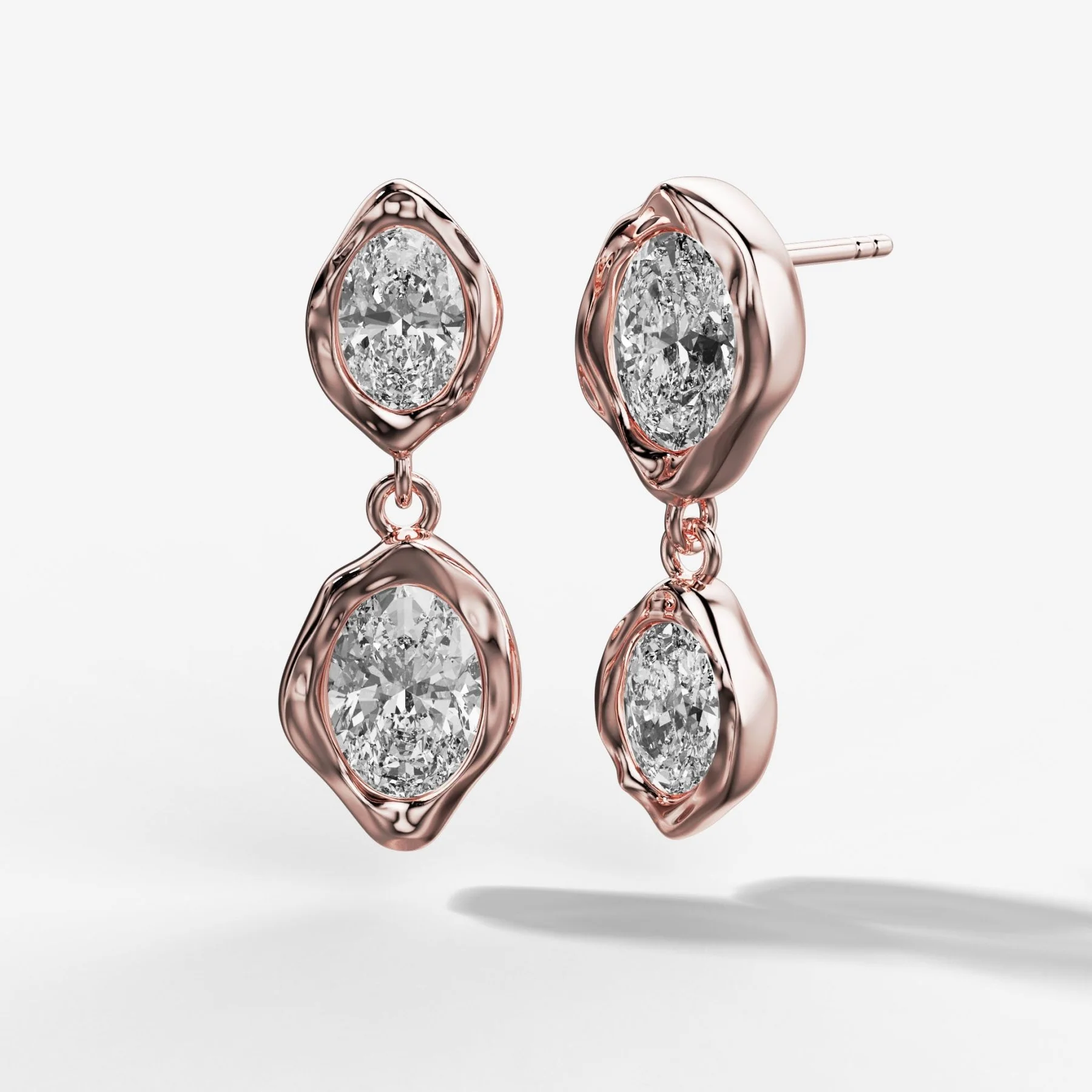 Alternating Oval Molten Bezel Drop Earrings - Image 3