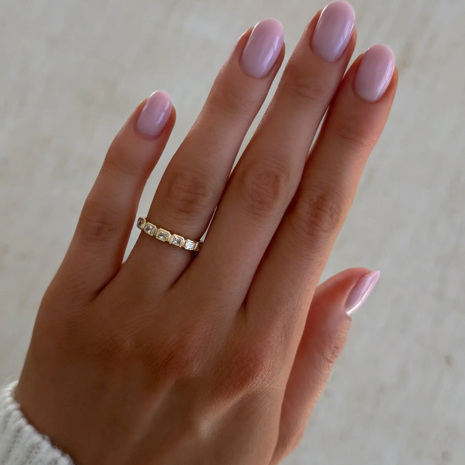 Baby Bezel Set Eternity Band With East West Radiant Cuts - Image 2