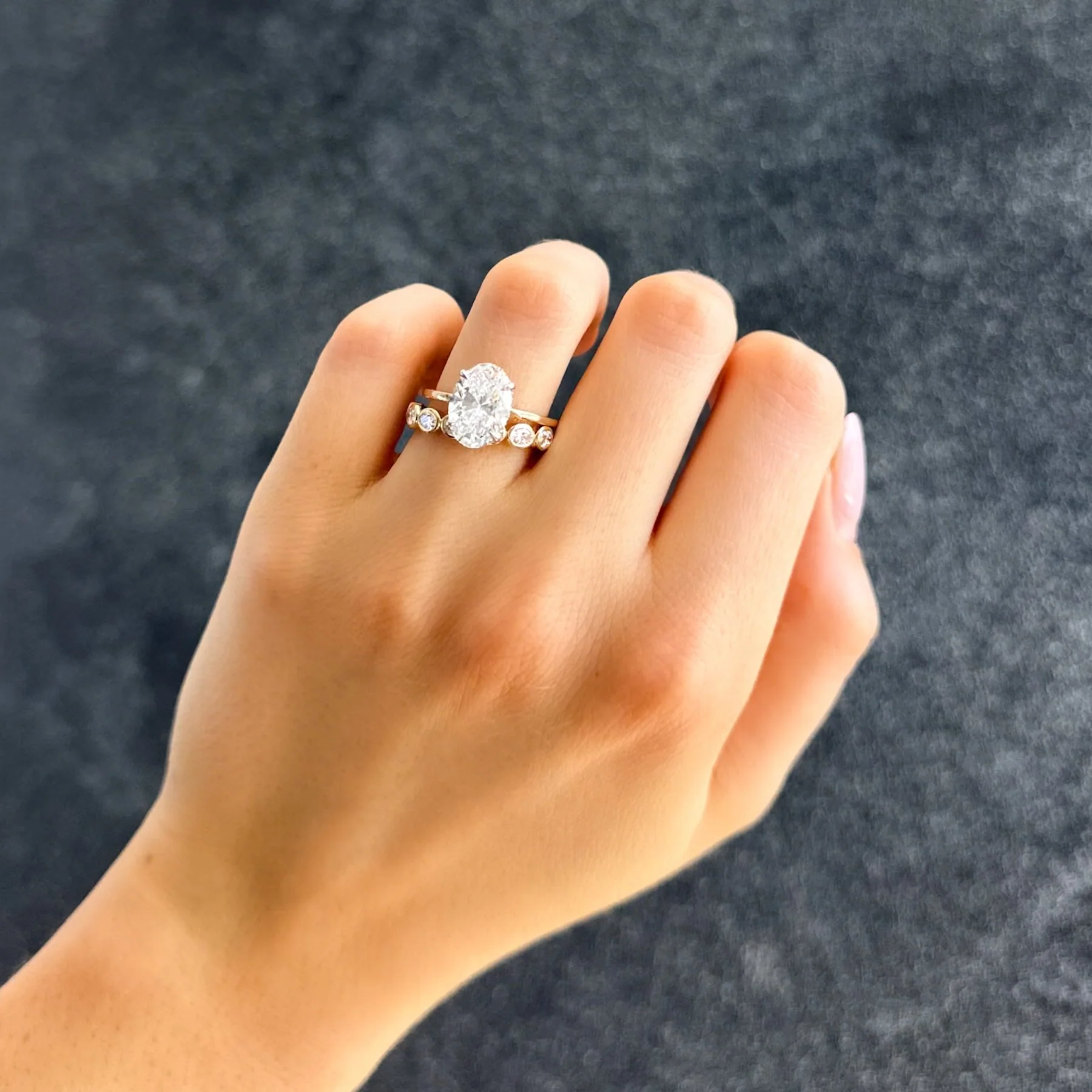 Baby Bezel Set Wedding Band Band With East West Oval Cuts - Image 5