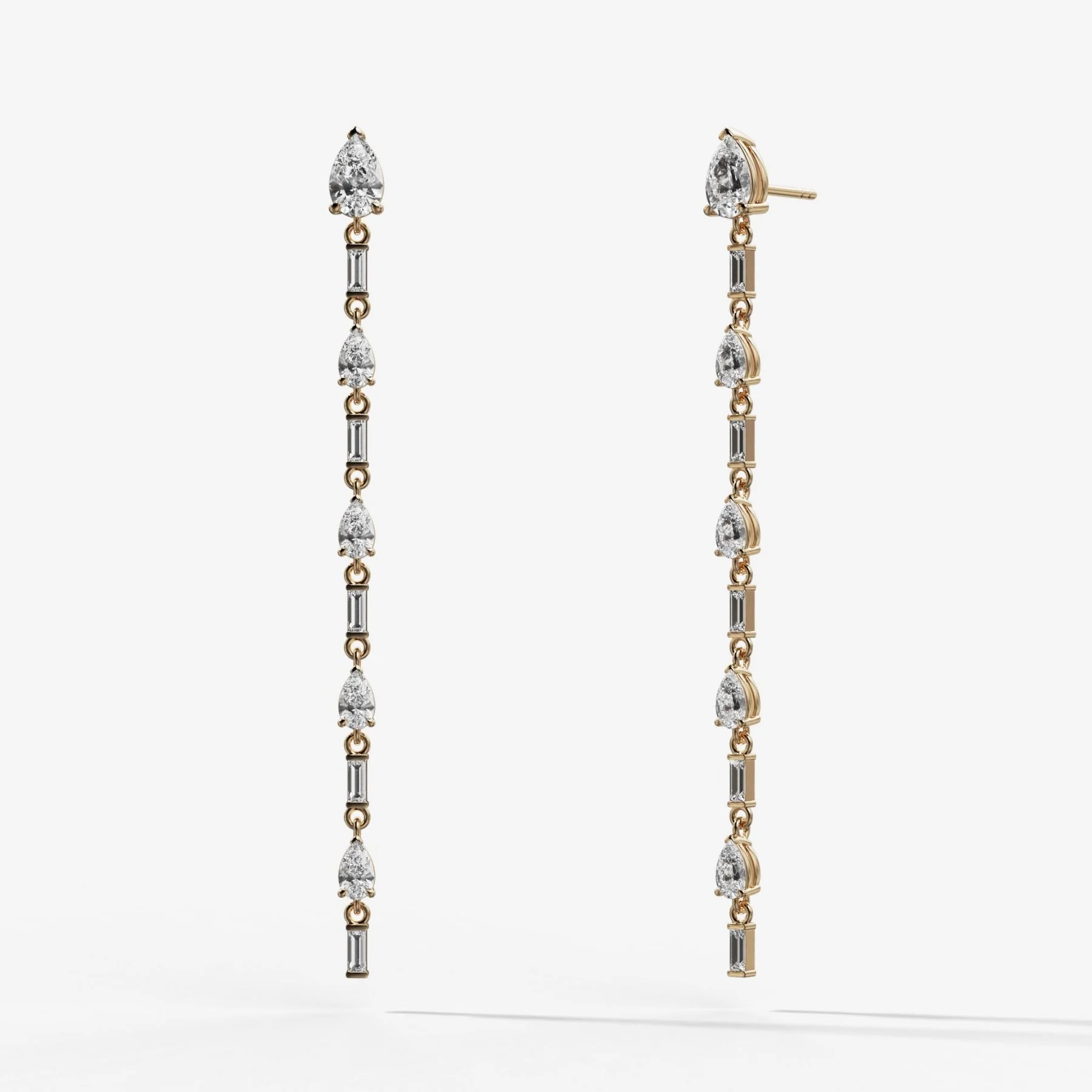 Baguette Deco Drop Earrings with Pear Cuts