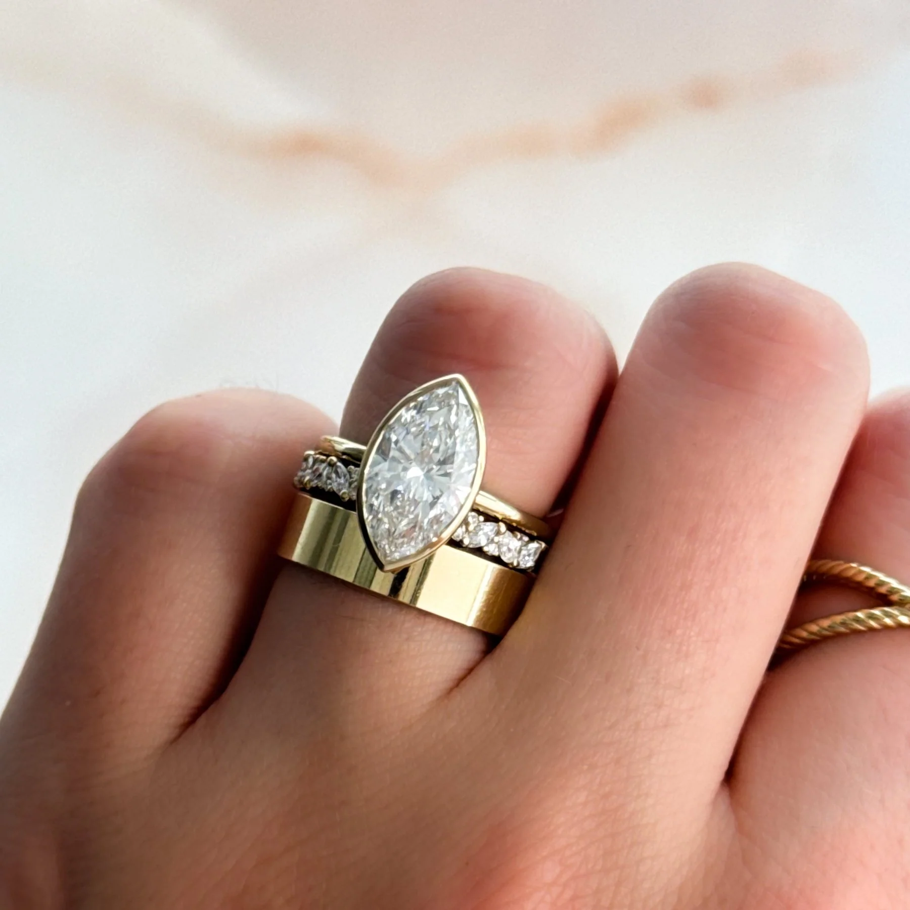 Penumbra Bezel Set Engagement Ring With Marquise Cut - Image 6