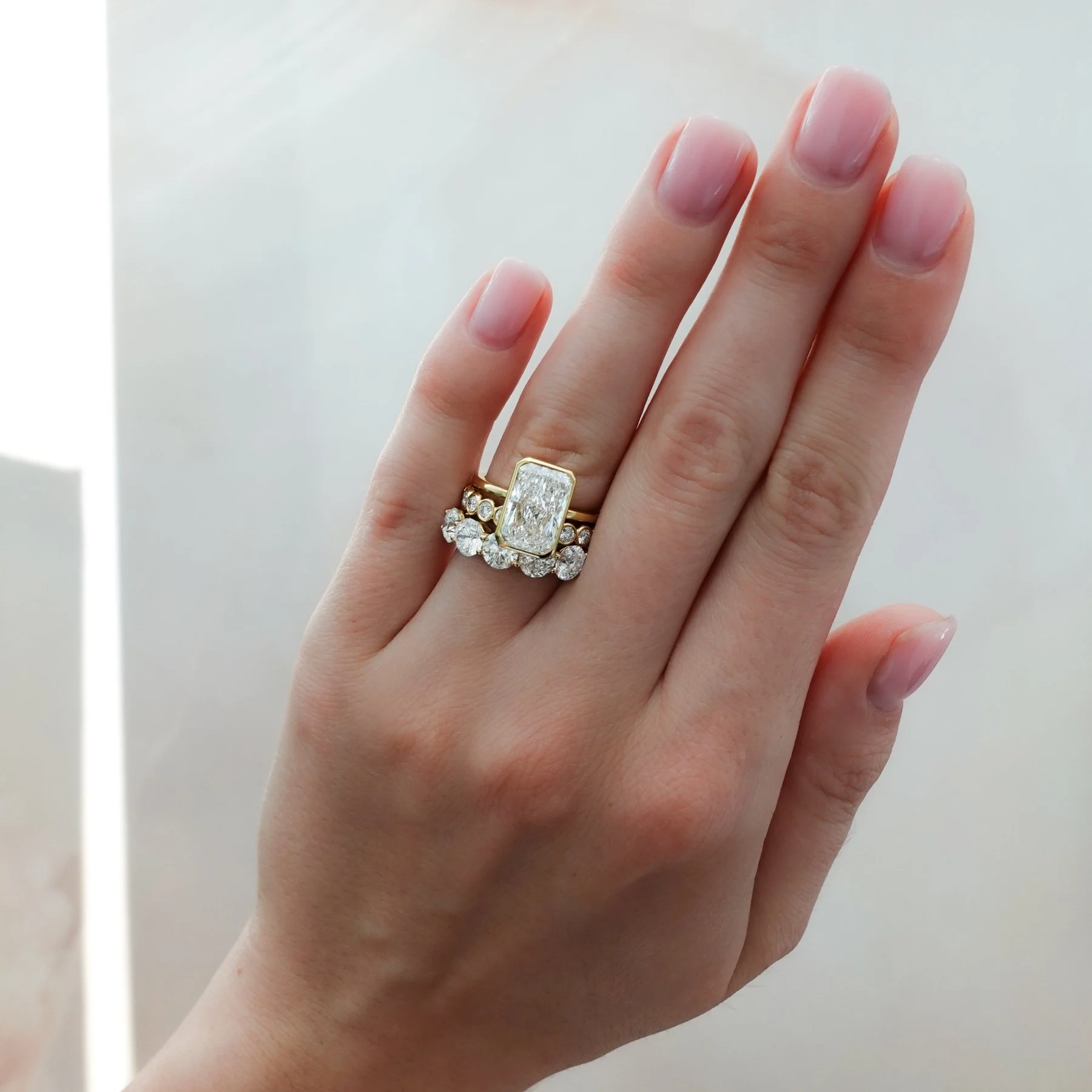 Penumbra Bezel Set Engagement Ring With Elongated Radiant Cut - Image 8