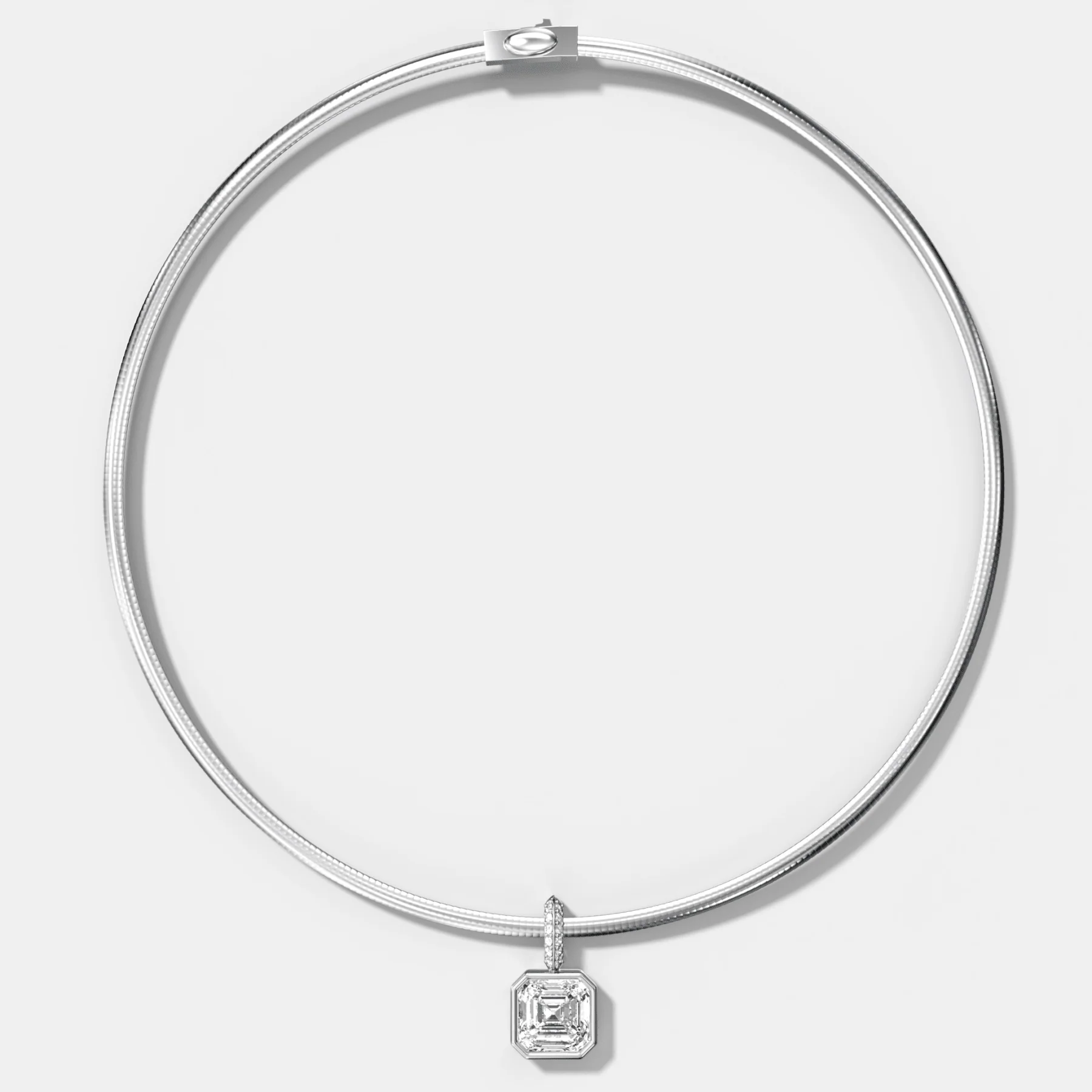 Bezel Set Asscher Attachable Diamond Pendant with Pavé Knife Edge Bail With Reversible Omega Chain (3mm) - Image 2