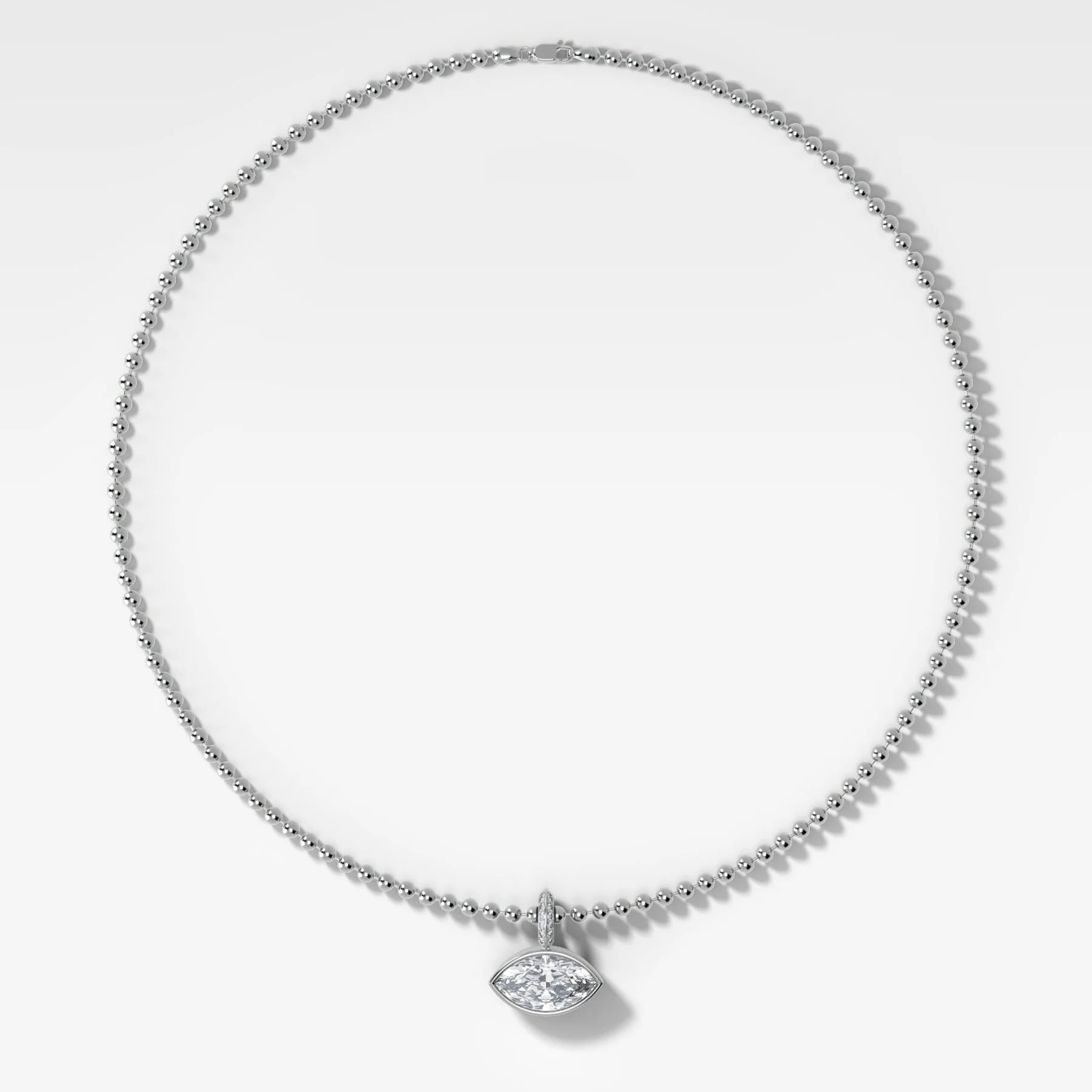 Bezel Set East West Marquise Attachable Diamond Pendant with Pavé Knife Edge Bail and Beaded Chain (3mm) - Image 2