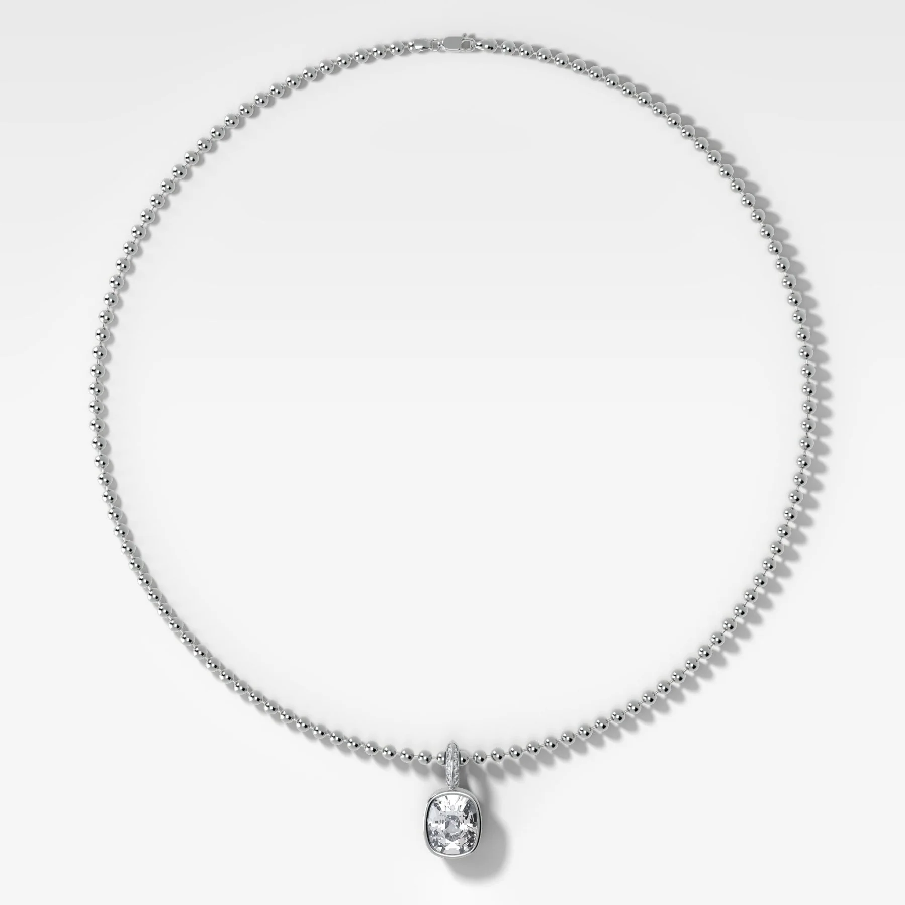 Bezel Set Elongated Cushion Attachable Diamond Pendant with Pavé Knife Edge Bail and Beaded Chain (3mm) - Image 2