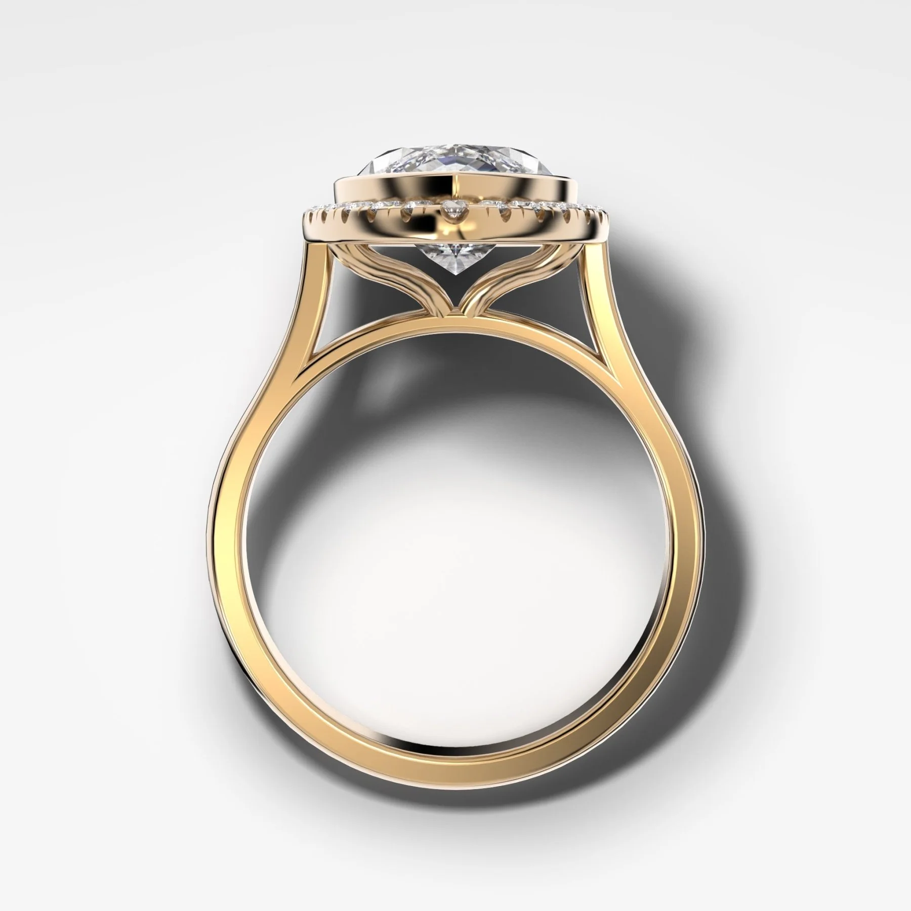 Bezel Set Halo Engagement Ring With Marquise Cut Diamond - Image 2