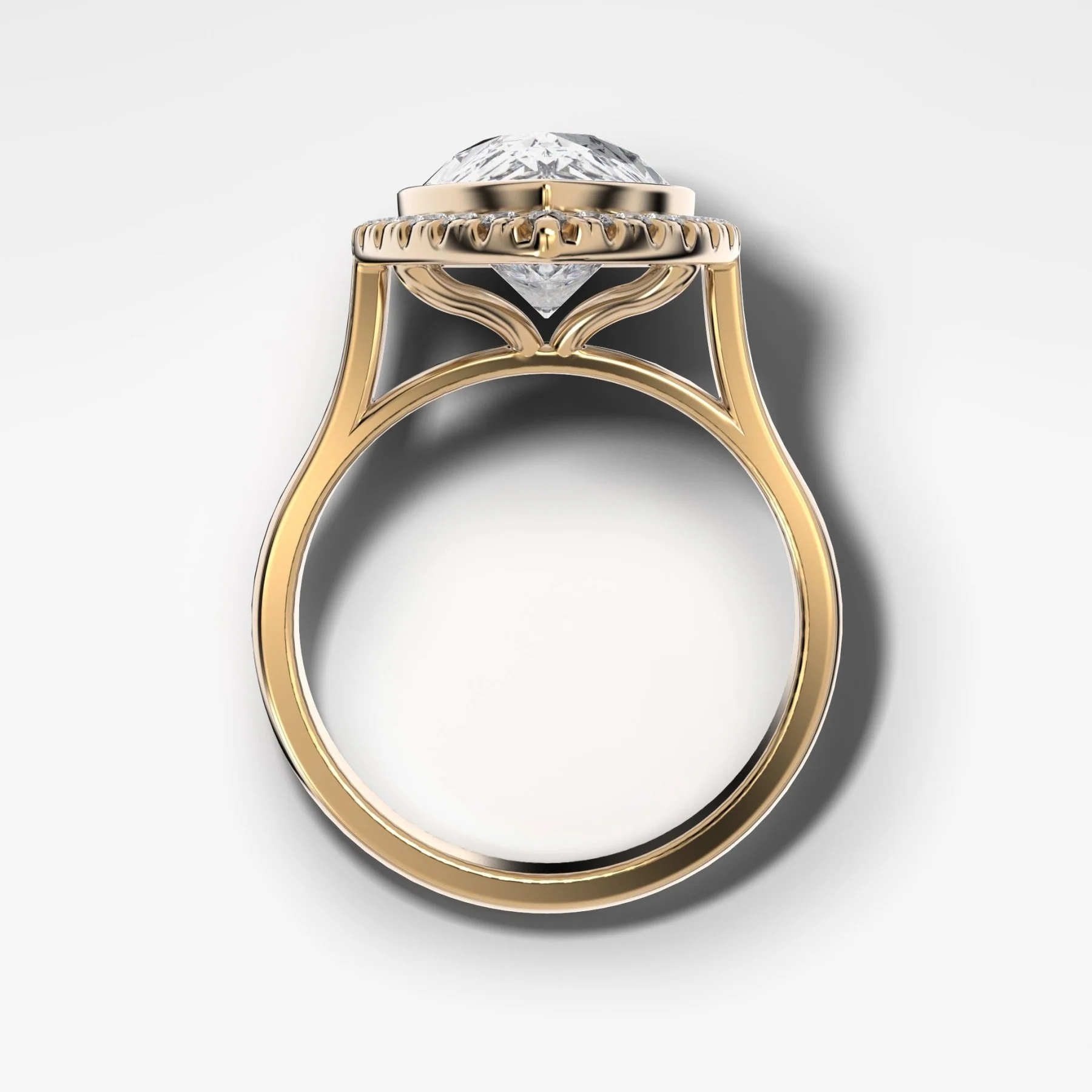 Bezel Set Halo Engagement Ring With Pear Cut Diamond - Image 2