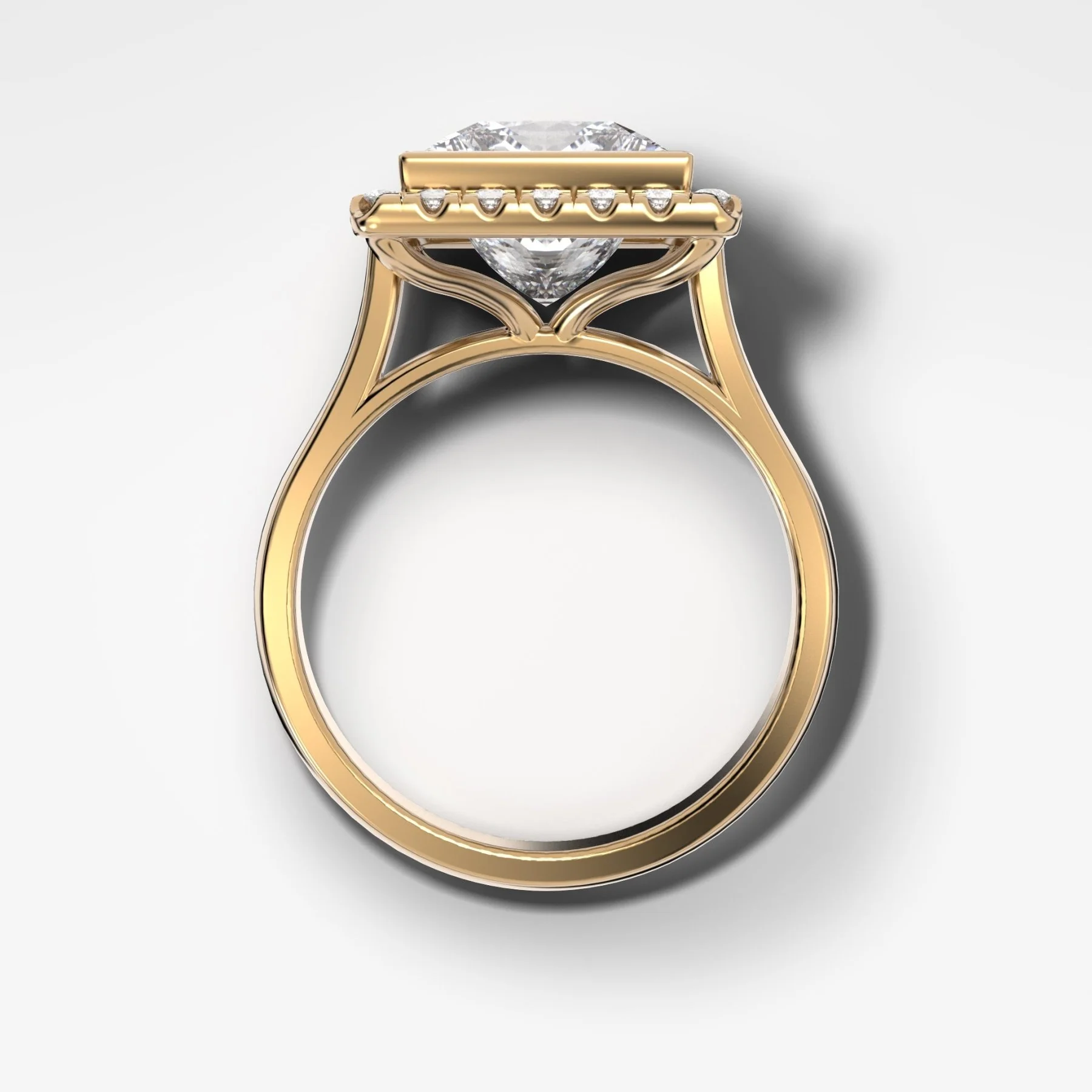 Bezel Set Halo Engagement Ring With Princess Cut Diamond - Image 2
