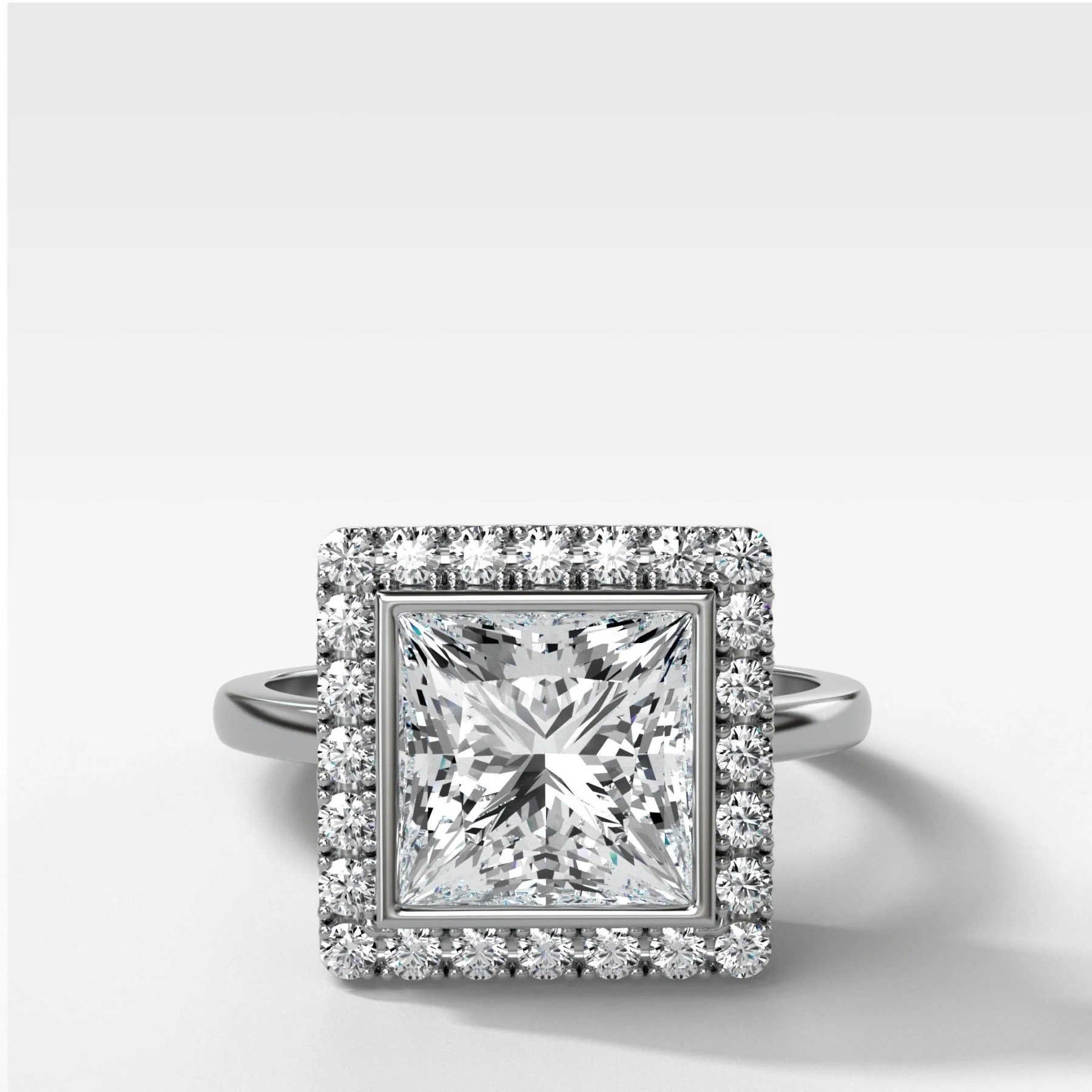 Bezel Set Halo Engagement Ring With Princess Cut Diamond - Image 3