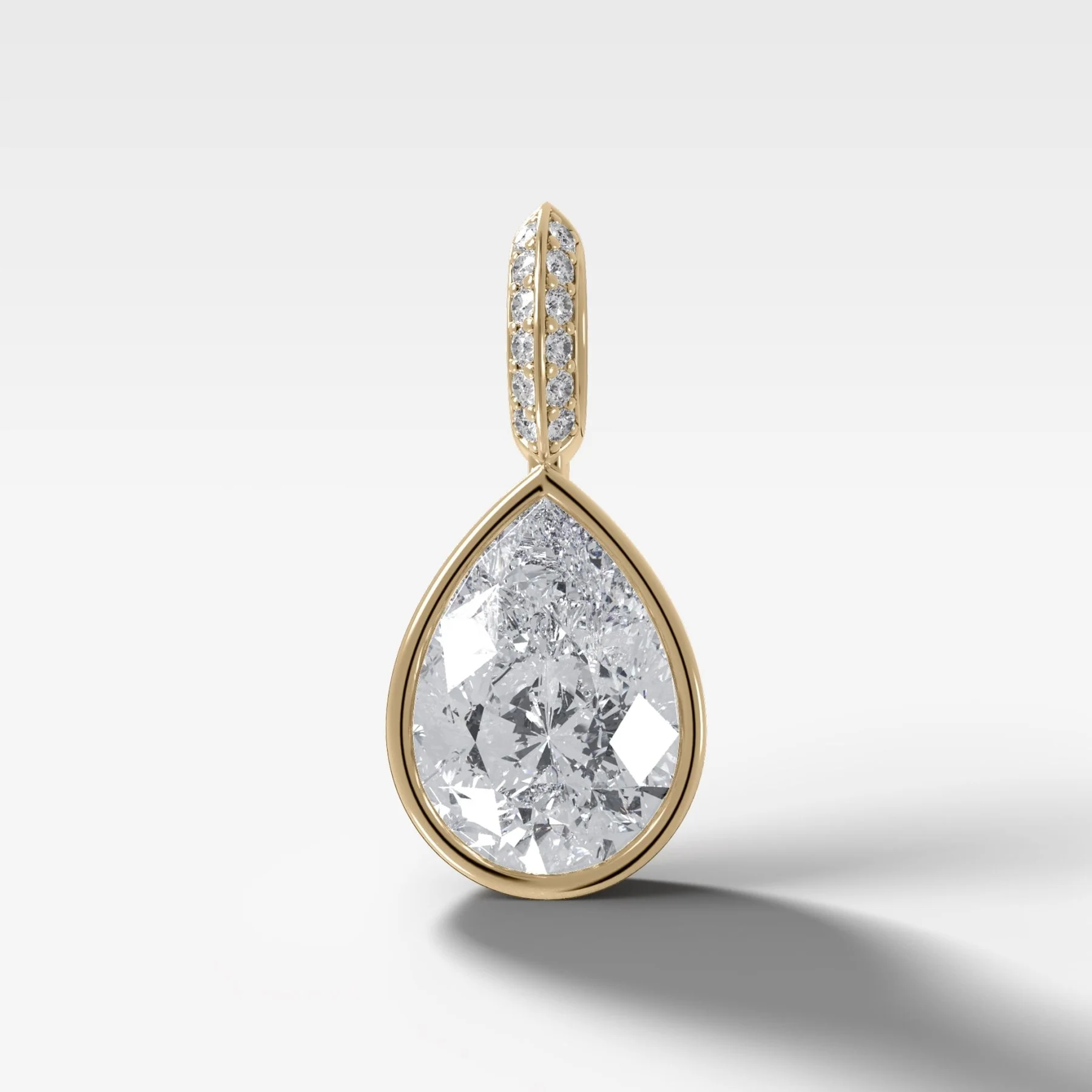 Bezel Set Pear Attachable Diamond Pendant with Pavé Knife Edge Bail