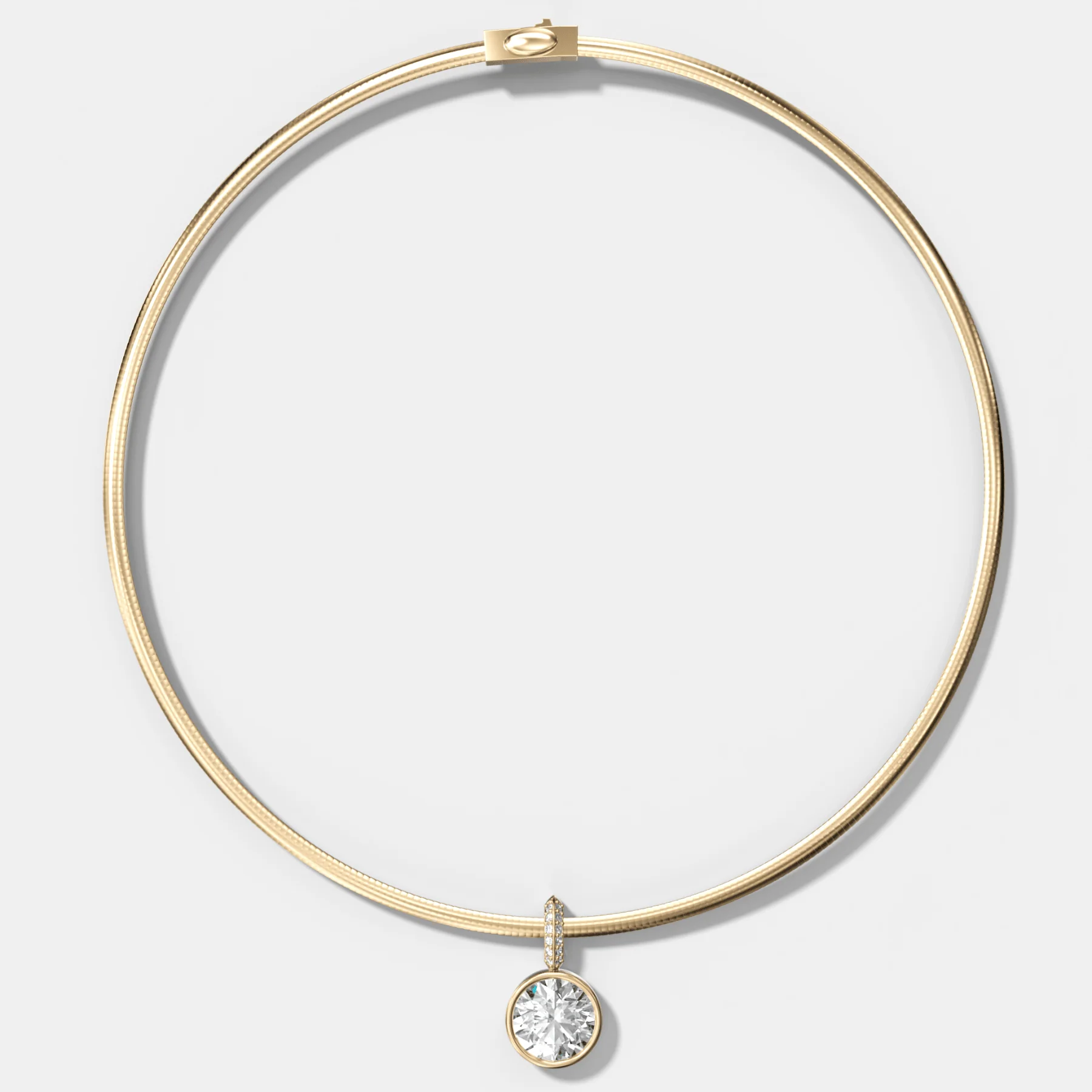 Bezel Set Round Attachable Diamond Pendant with Pavé Knife Edge Bail With Reversible Omega Chain (3mm)