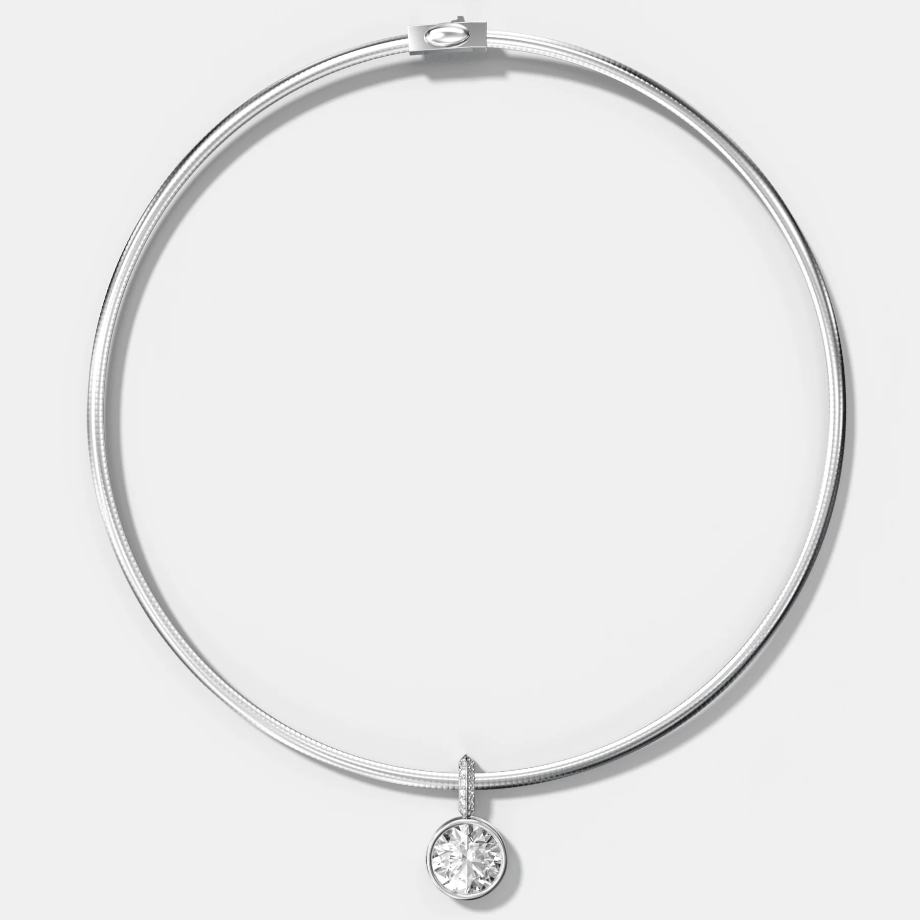 Bezel Set Round Attachable Diamond Pendant with Pavé Knife Edge Bail With Reversible Omega Chain (3mm) - Image 2