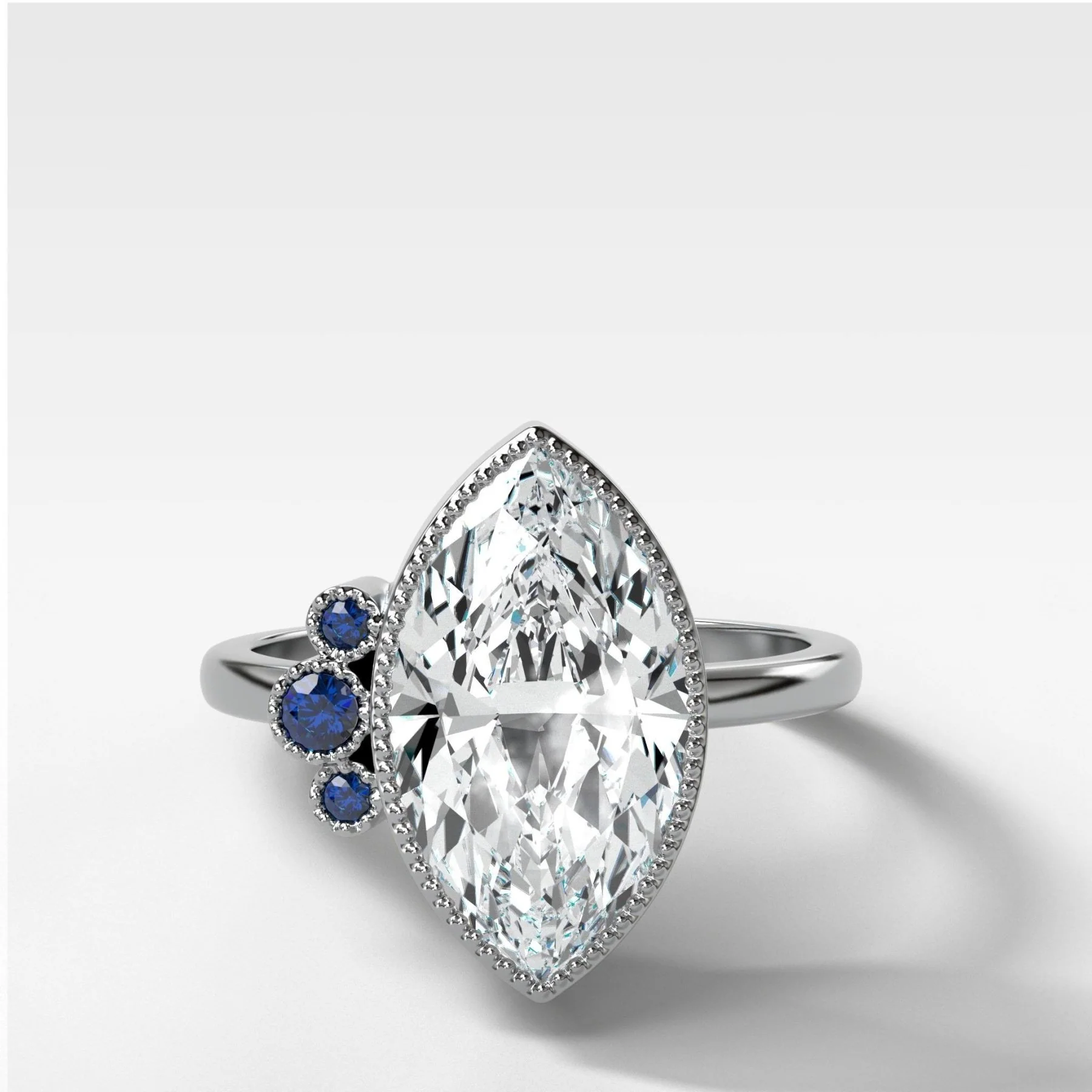 Blue Sapphire Cluster Engagement Ring With Marquise Cut - Image 4
