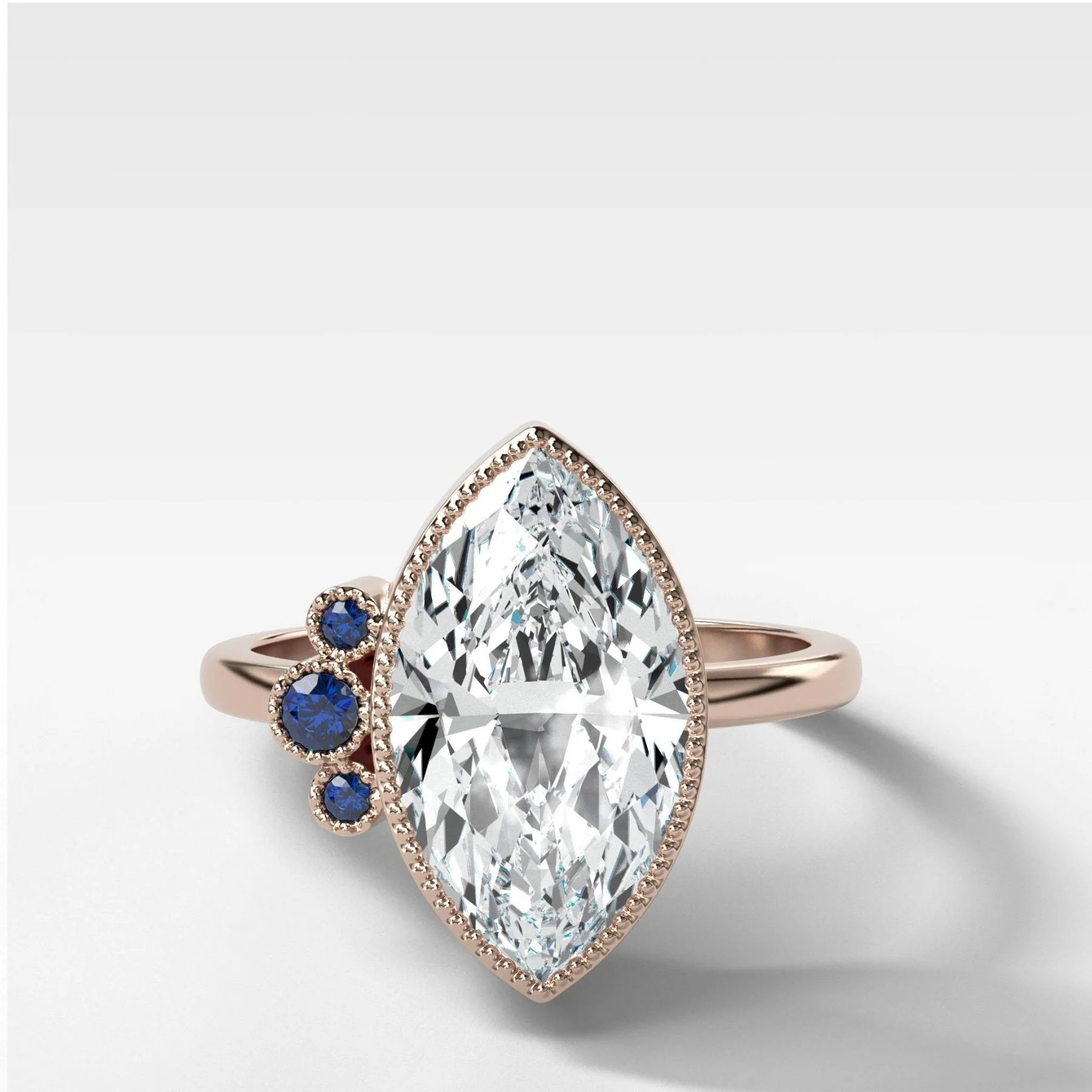 Blue Sapphire Cluster Engagement Ring With Marquise Cut - Image 5