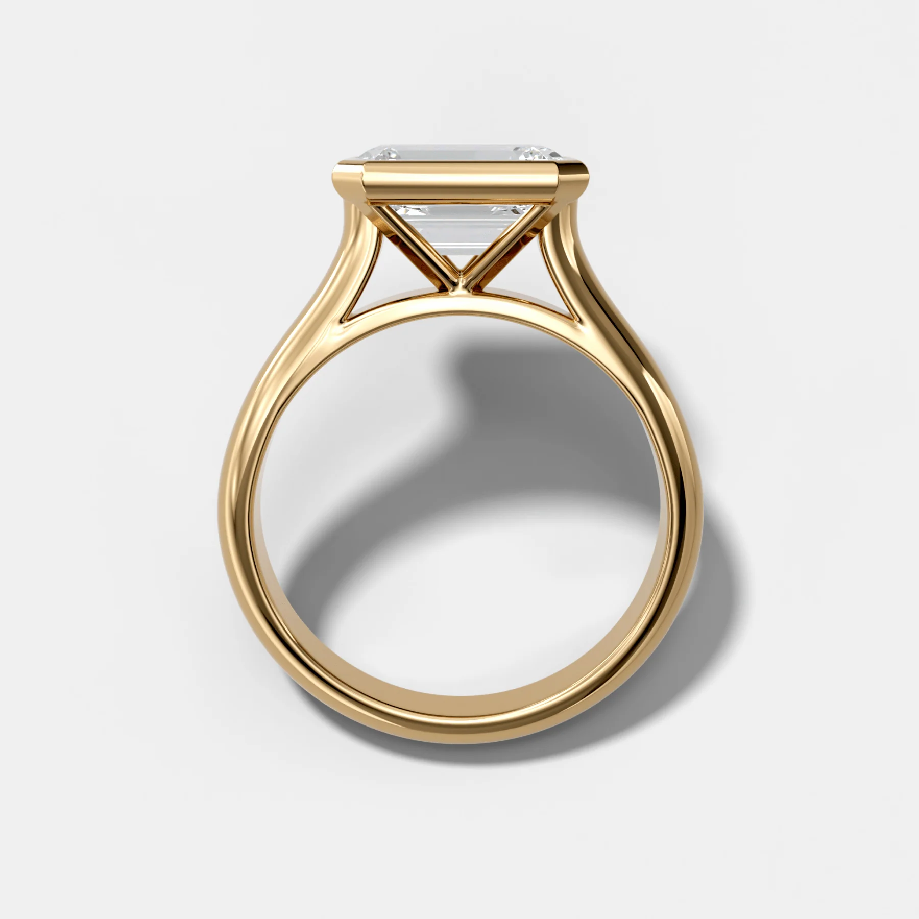 Cathedral Bezel Set Solitaire Engagement Ring With Emerald Cut Diamond (East West) - Image 2