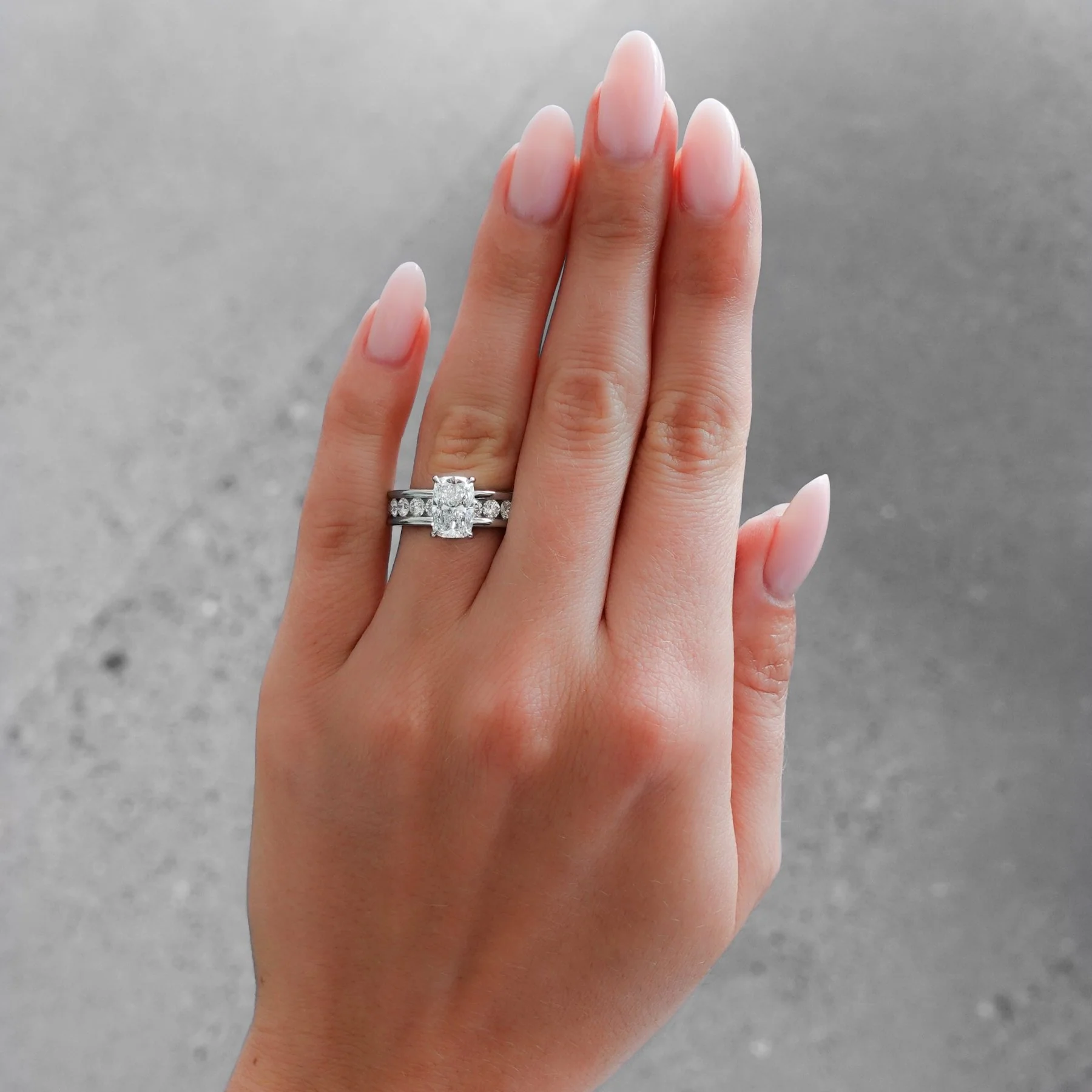 Chunky Channel Set Engagement Ring with Elongated Cushion Cut Diamond - Image 3
