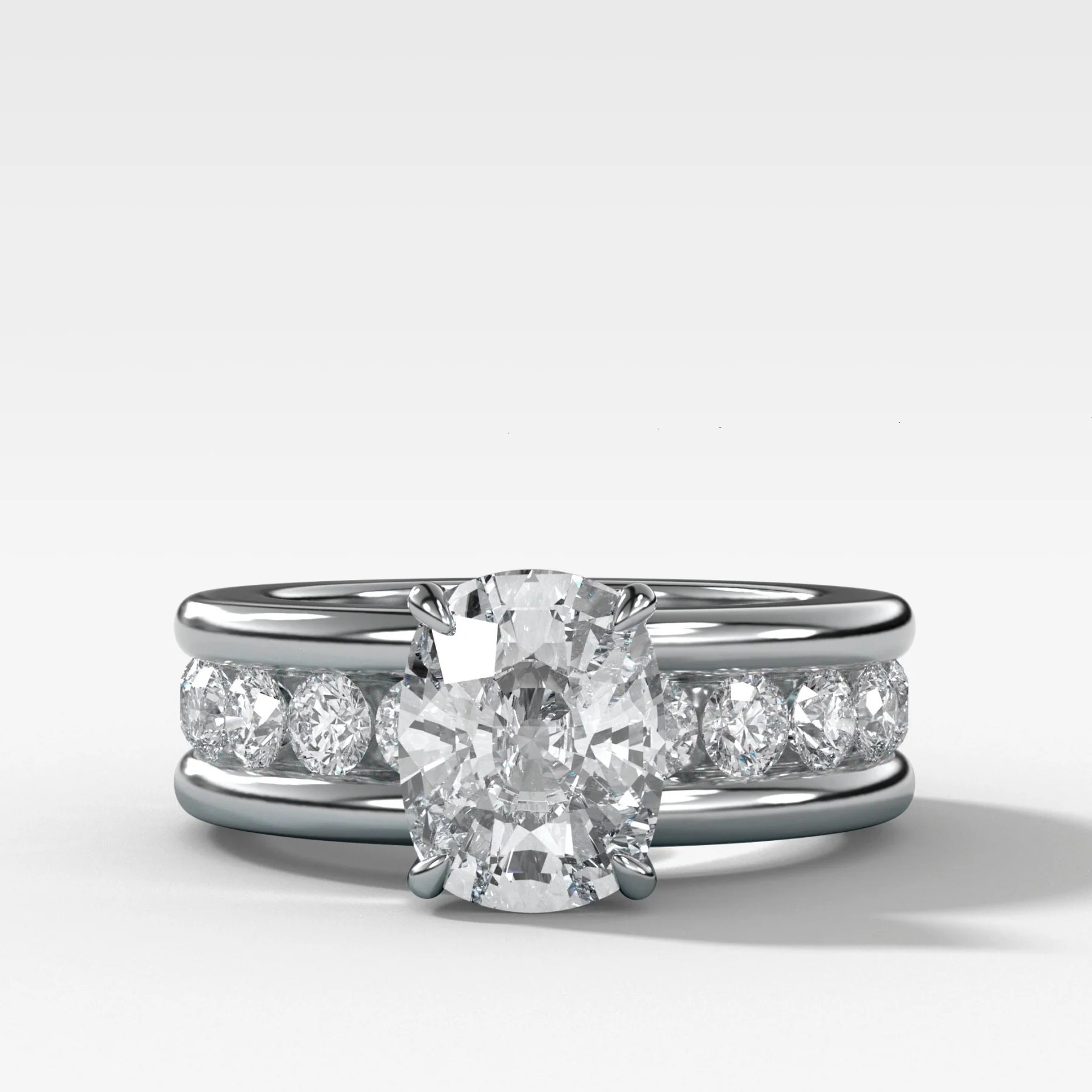 Chunky Channel Set Engagement Ring with Elongated Cushion Cut Diamond - Image 4