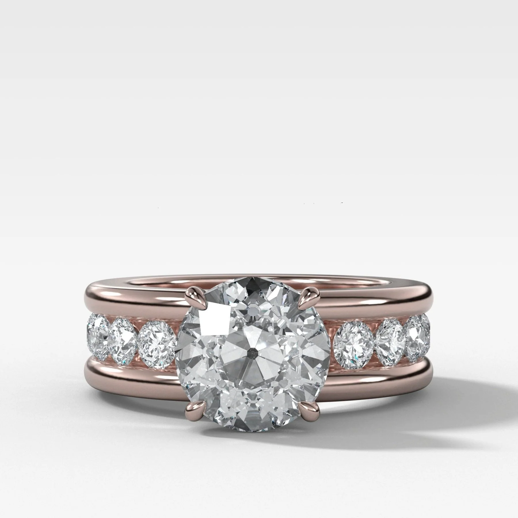 Chunky Channel Set Engagement Ring with Old Euro Cut Diamond - Image 4