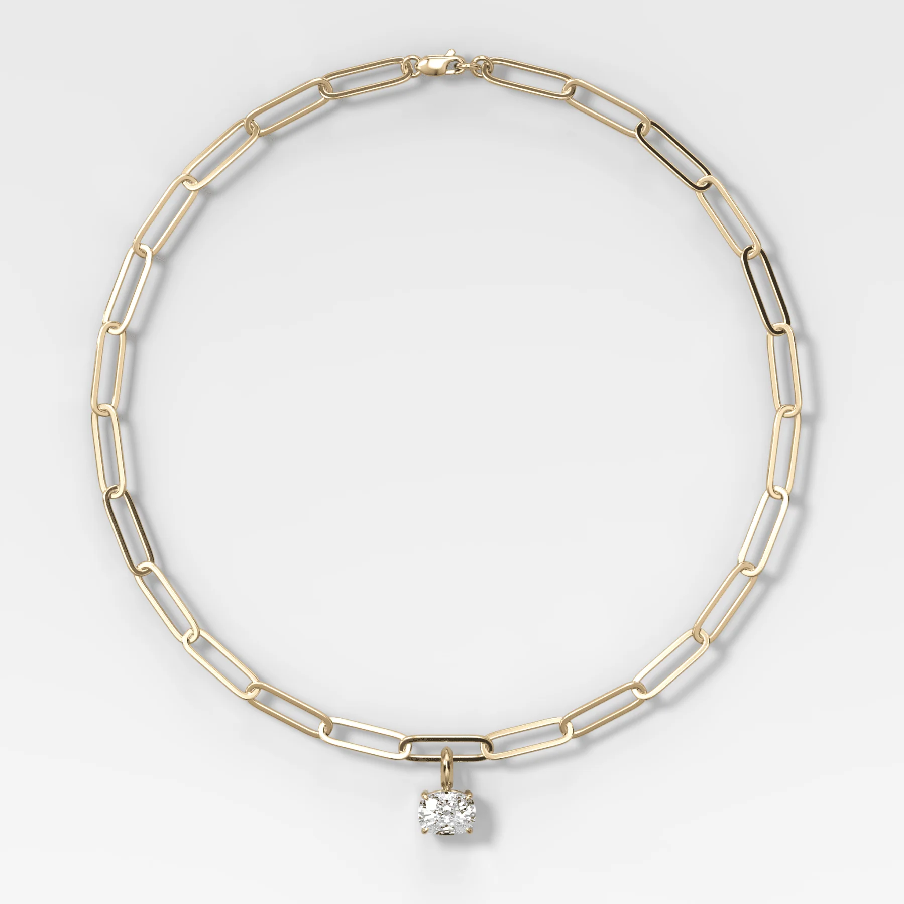 Classic East West Elongated Cushion Attachable Diamond Pendant With Paperclip Chain (6.2mm)