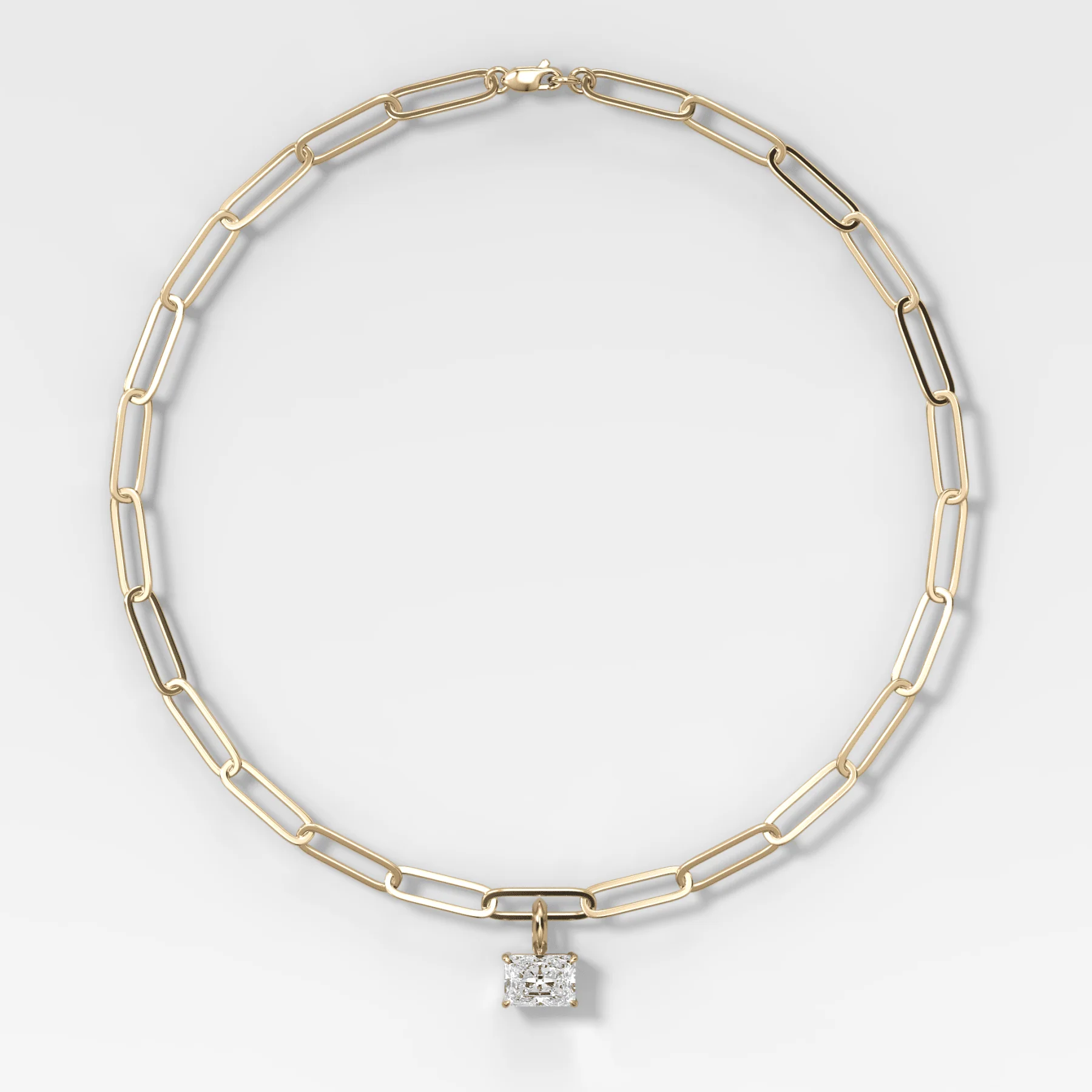 Classic East West Elongated Radiant Attachable Diamond Pendant With Paperclip Chain (6.2mm)