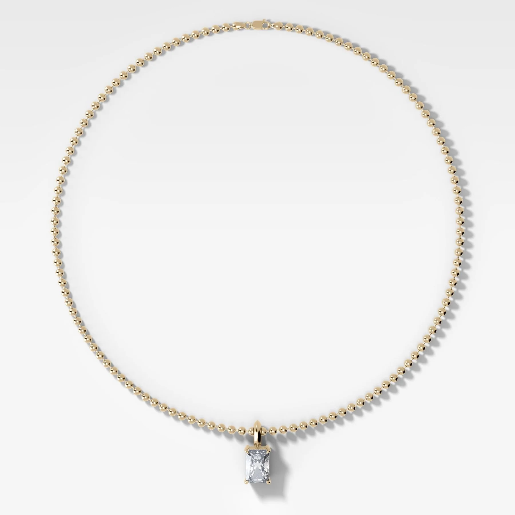 Classic Elongated Radiant Attachable Diamond Pendant With Beaded Chain (3mm)