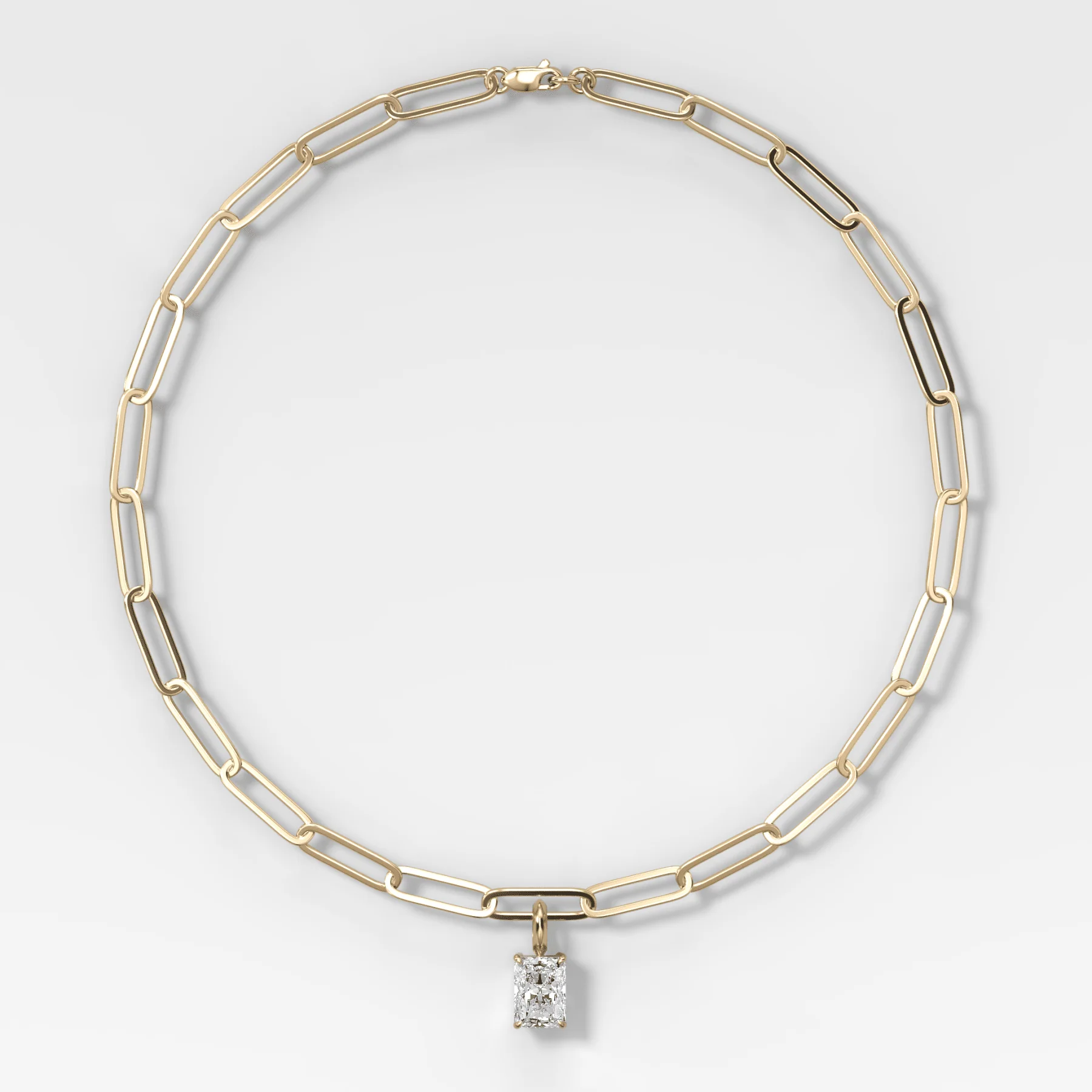 Classic Elongated Radiant Attachable Diamond Pendant With Paperclip Chain (6.2mm)
