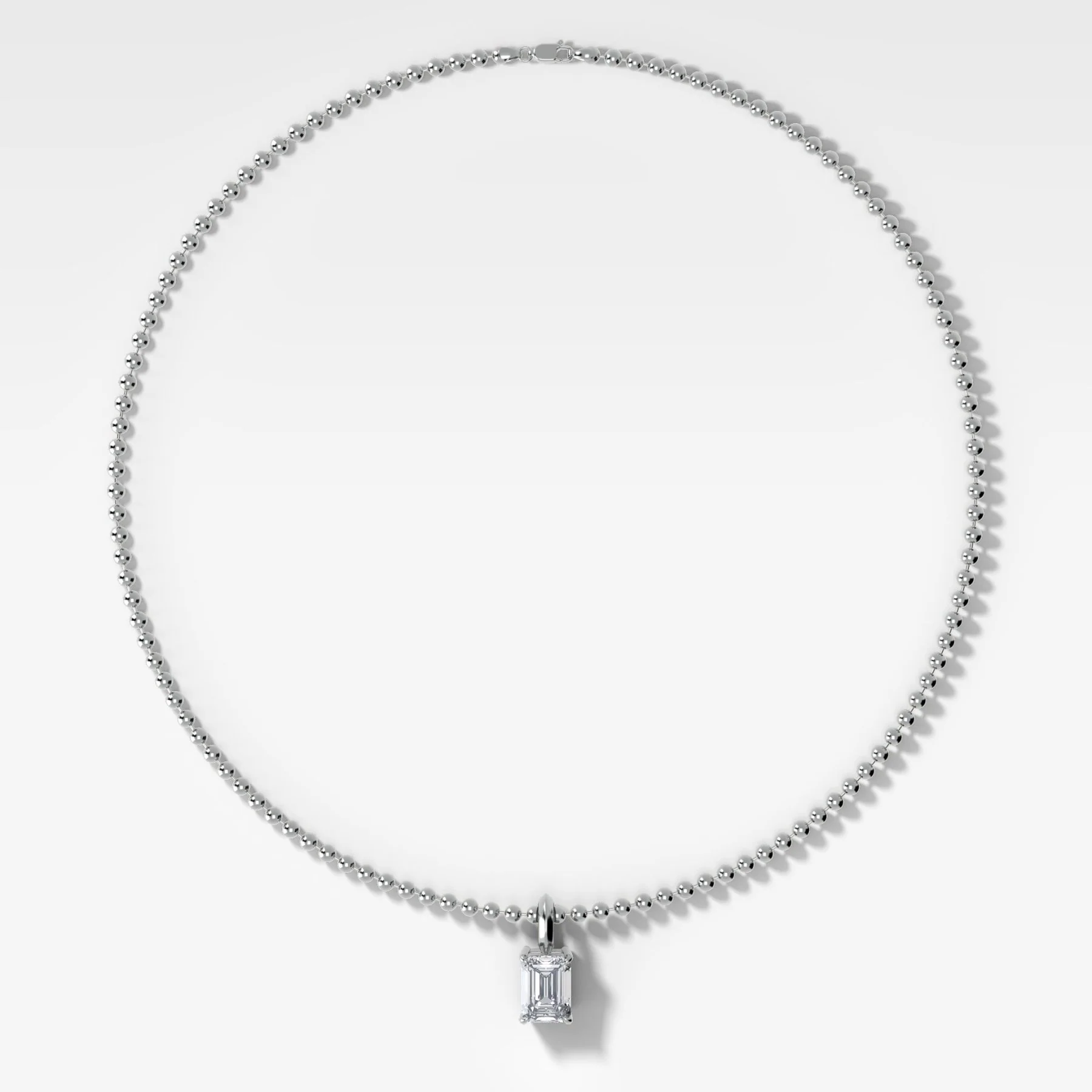 Classic Emerald Attachable Diamond Pendant With Beaded Chain (3mm) - Image 2