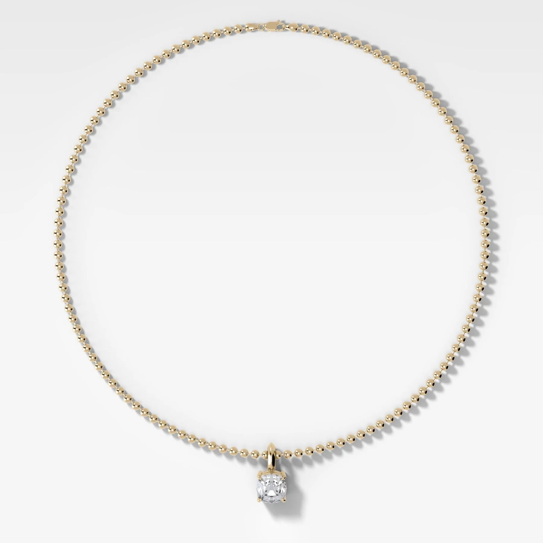 Classic Old Mine Attachable Diamond Pendant With Beaded Chain (3mm)