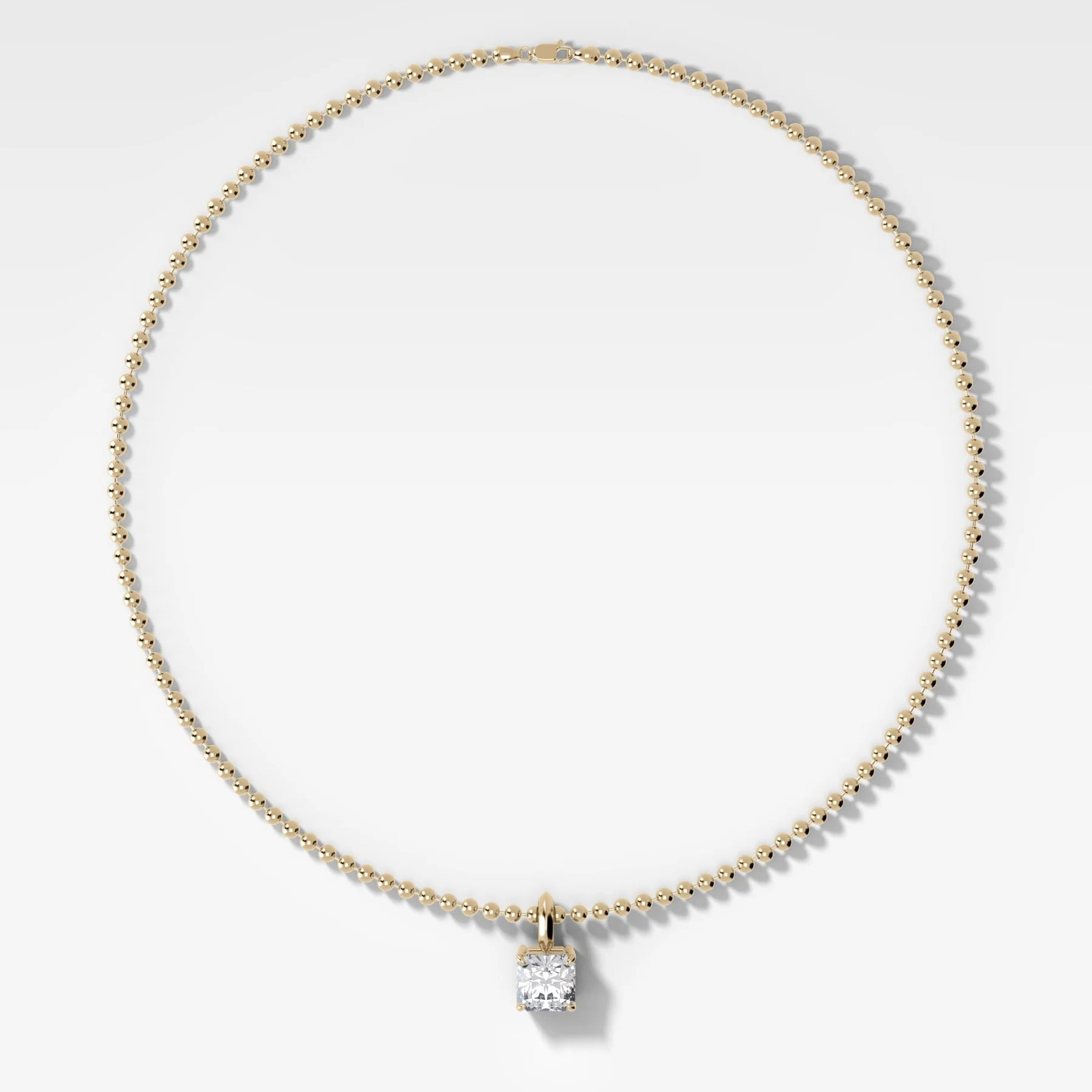 Classic Radiant Attachable Diamond Pendant With Beaded Chain (3mm)