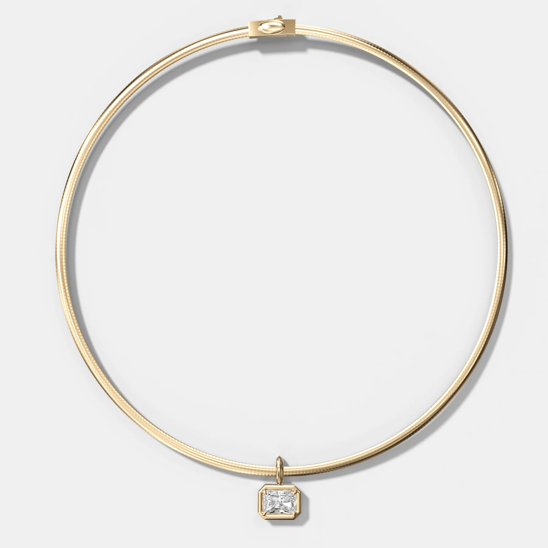 Club East West Elongated Radiant Attachable Diamond Pendant With Reversible Omega Chain (3mm)