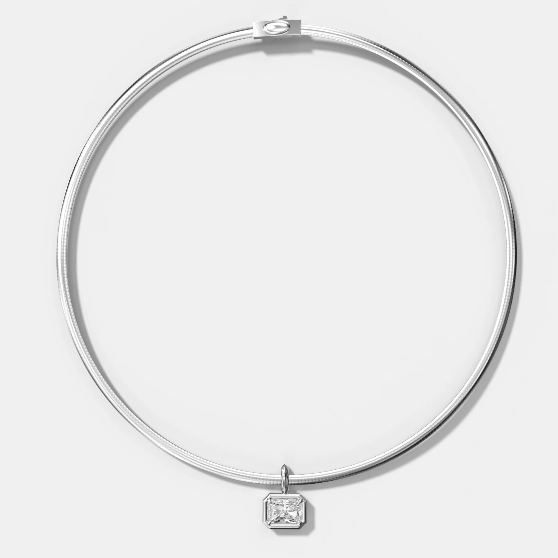 Club East West Elongated Radiant Attachable Diamond Pendant With Reversible Omega Chain (3mm) - Image 2