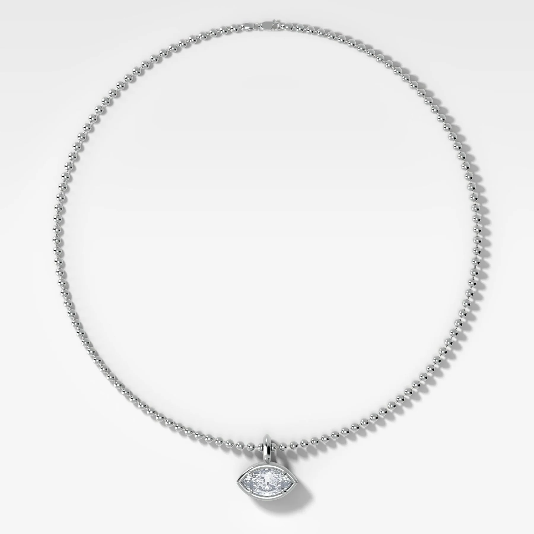 Club East West Marquise Attachable Diamond Pendant With Beaded Chain (3mm) - Image 2