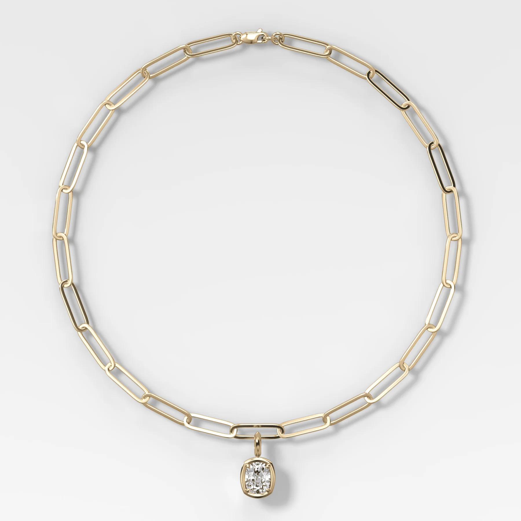Club Elongated Cushion Attachable Diamond Pendant With Paperclip Chain (6.2mm)