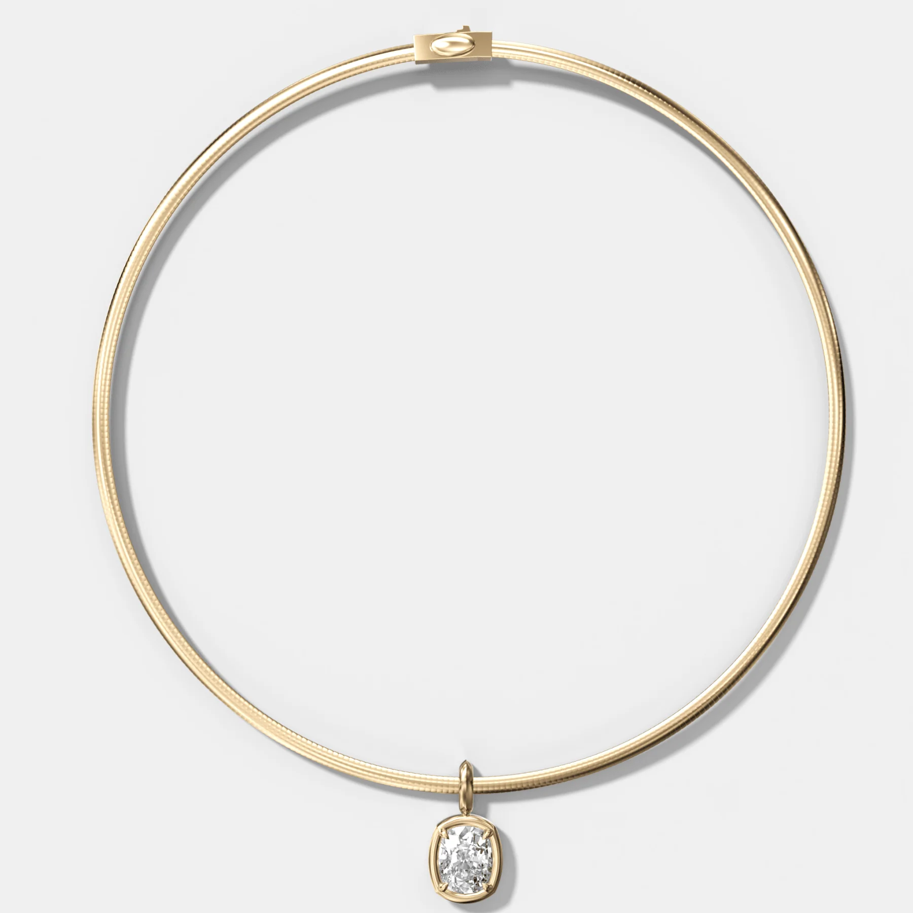 Club Elongated Cushion Attachable Diamond Pendant With Reversible Omega Chain (3mm)