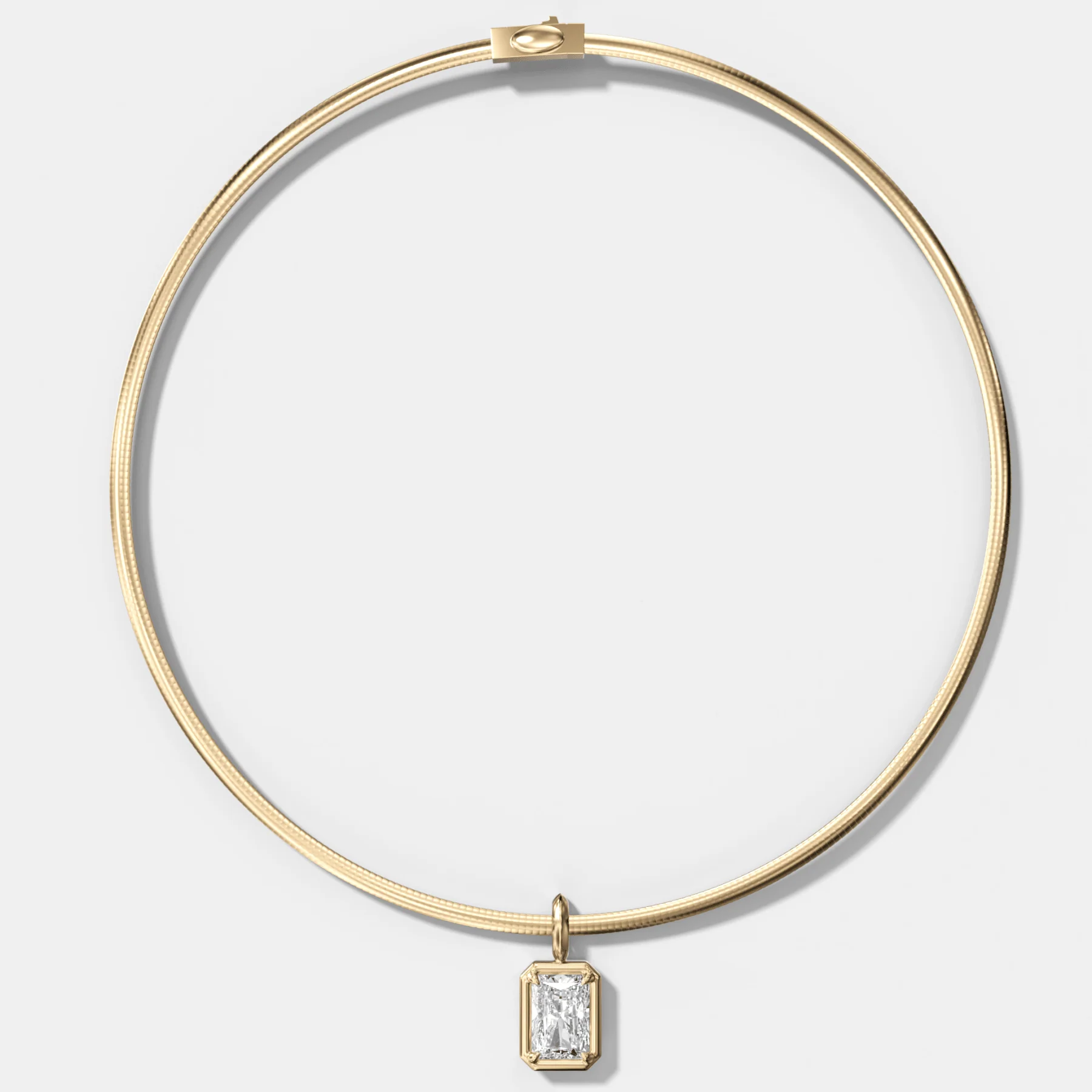 Club Elongated Radiant Attachable Diamond Pendant With Reversible Omega Chain (3mm)