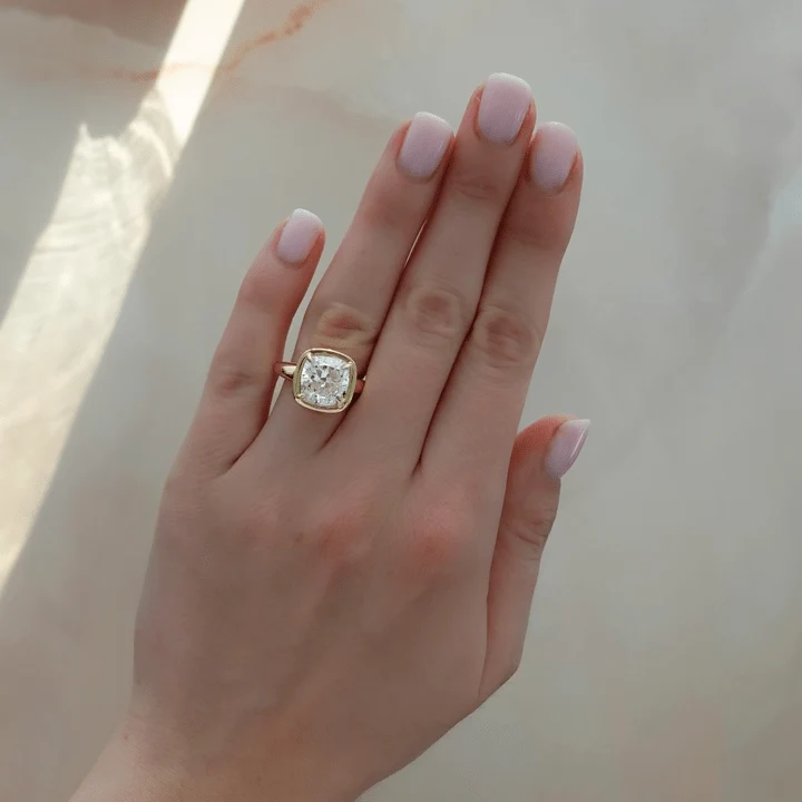 Club Ring Solitaire Engagement Ring With a Cushion Cut Diamond - Image 3
