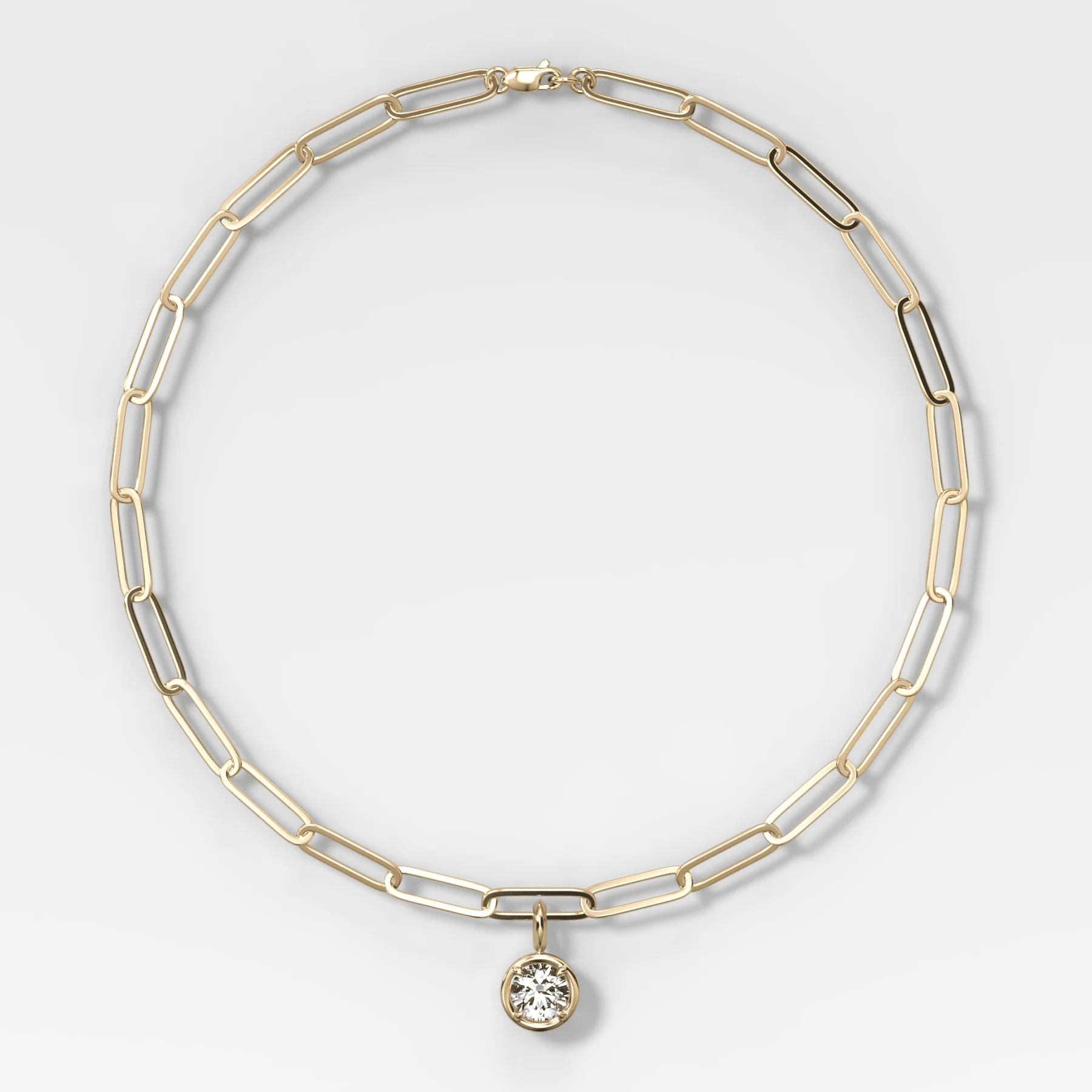 Club Round Attachable Diamond Pendant With Paperclip Chain (6.2mm)