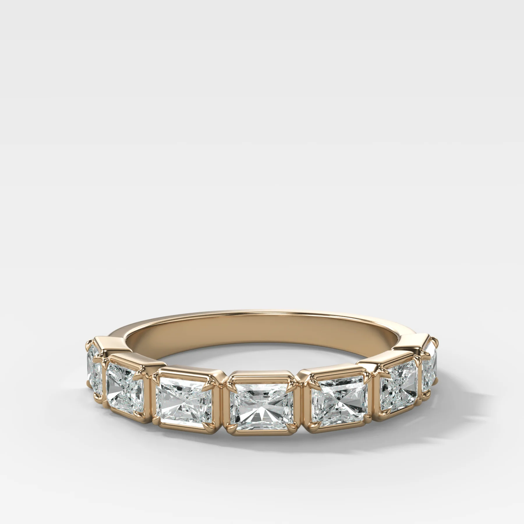 Club Set Wedding Band With East West Elongated Radiant Cuts