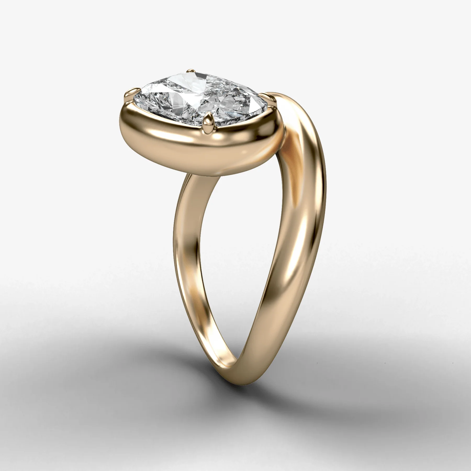 Contoured Club Engagement Ring with an Elongated Cushion Cut Diamond - Image 2