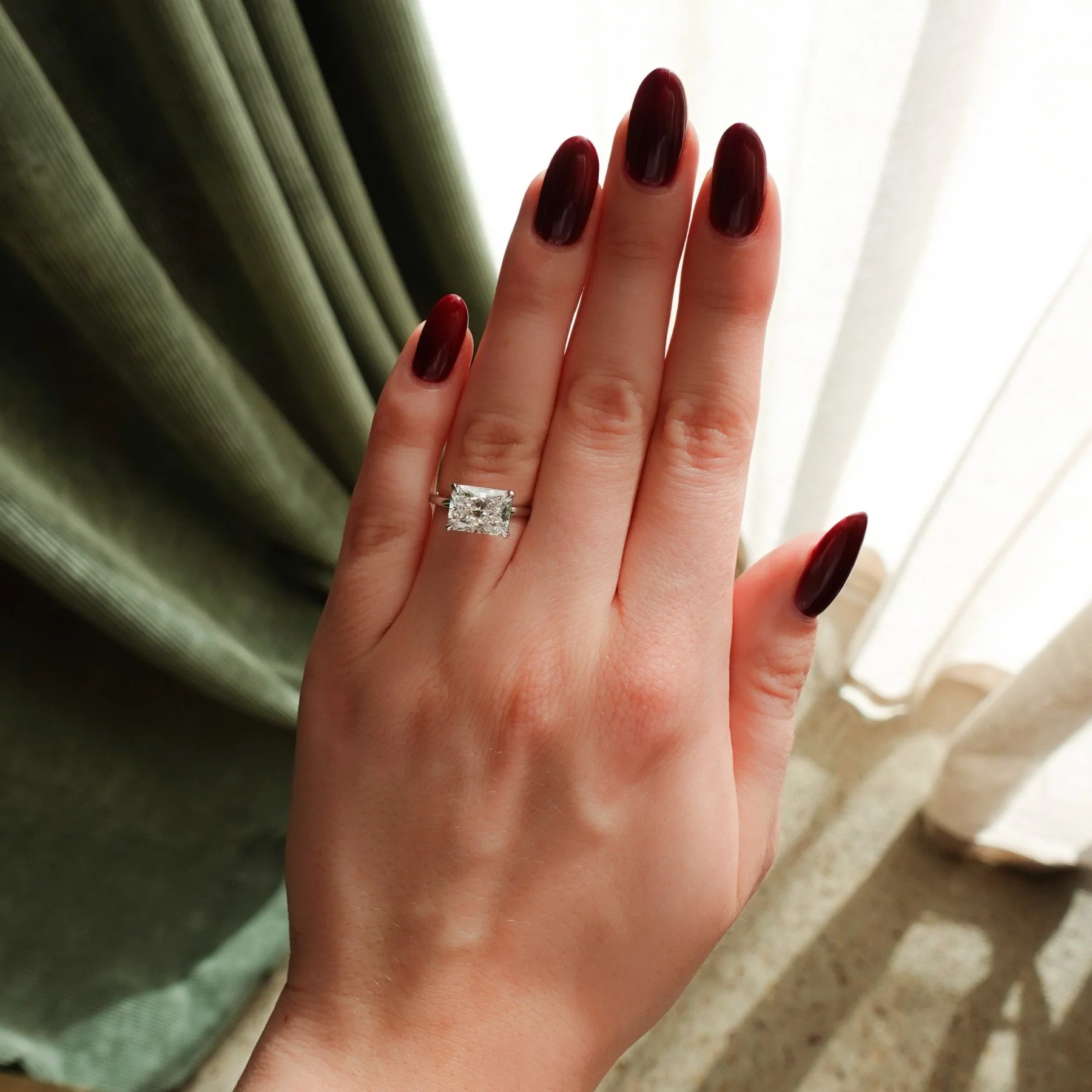 Crescent Solitaire Engagement Ring With Elongated Radiant Cut Diamond (East West) - Image 3