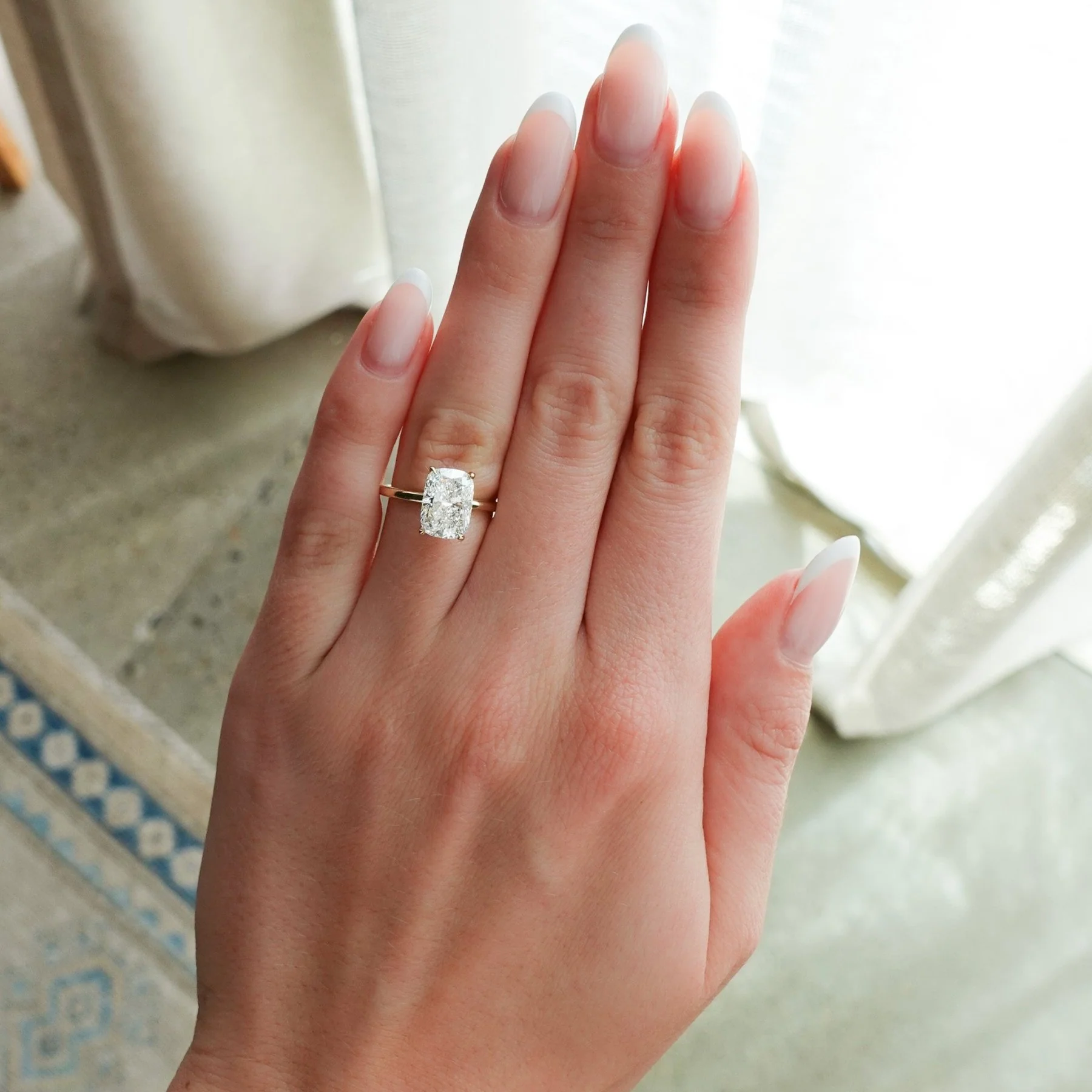 Crescent Solitaire Engagement Ring With Elongated Cushion Cut Diamond - Image 3