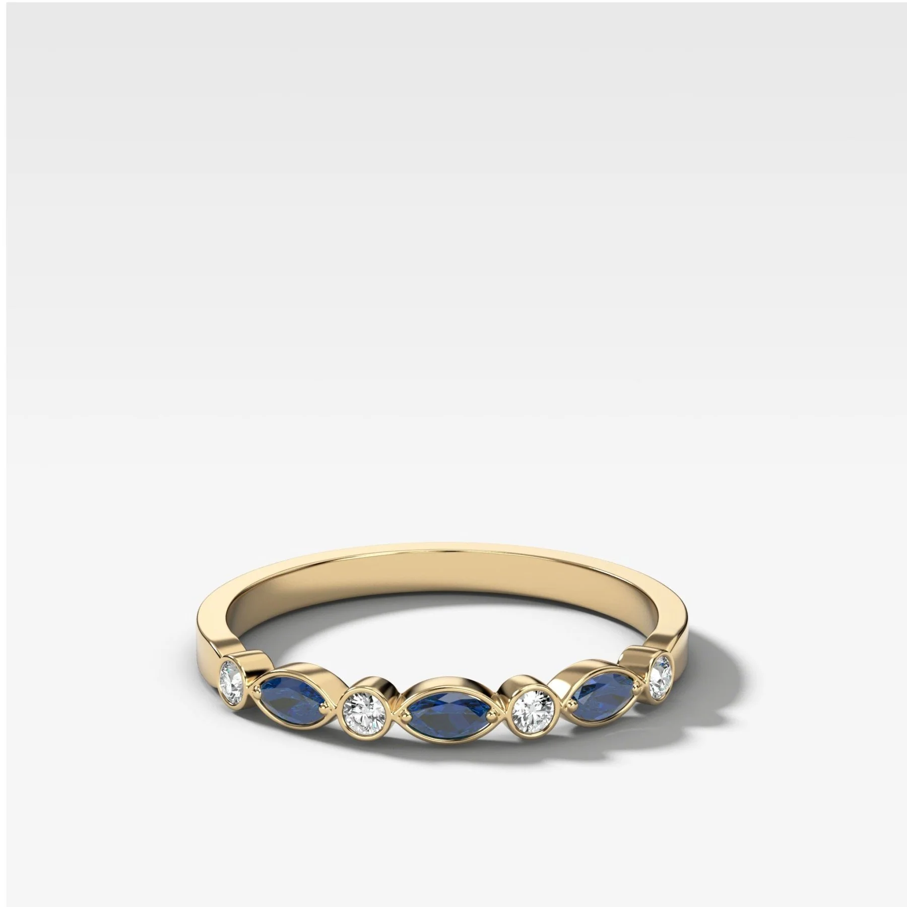 Diamond and Blue Sapphire Tiara Bezel Set Wedding Band