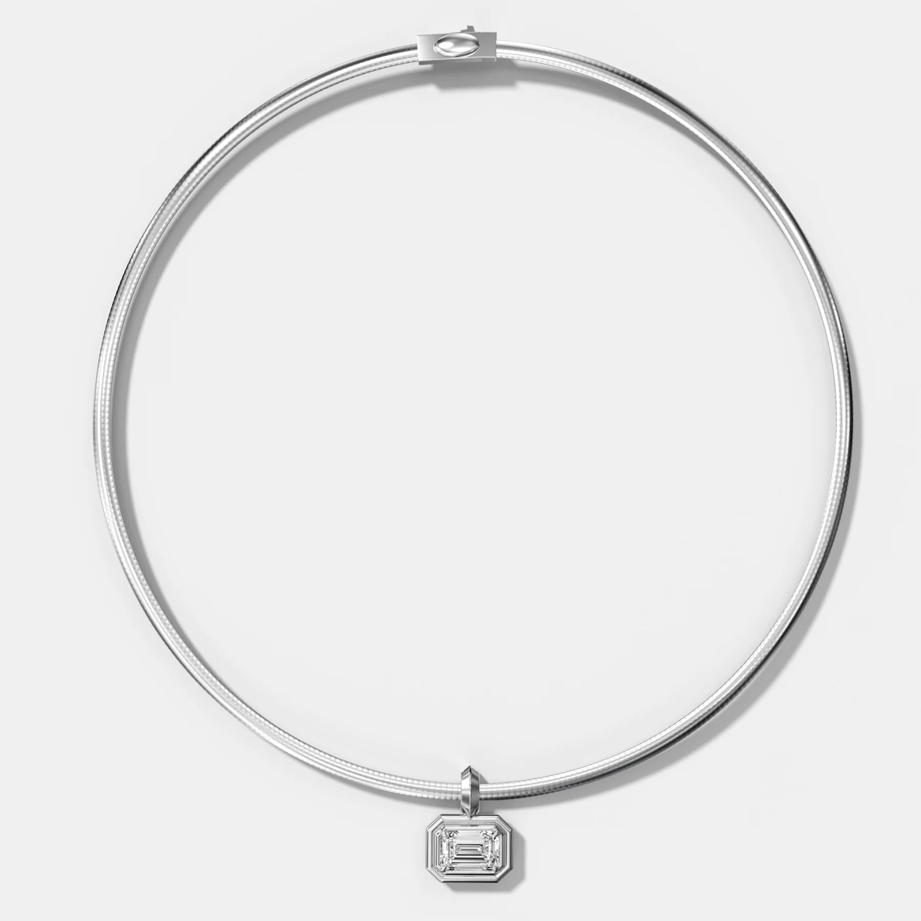 Double Bezel East West Emerald Attachable Diamond Pendant With Reversible Omega Chain (3mm) - Image 2