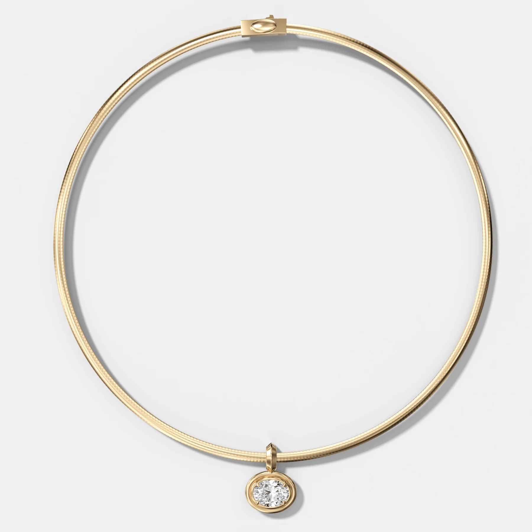Double Bezel East West Oval Attachable Diamond Pendant With Reversible Omega Chain (3mm)