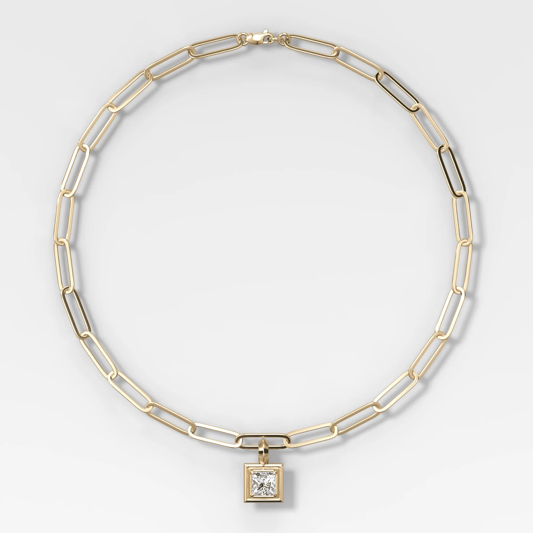 Double Bezel Princess Attachable Diamond Pendant With Paperclip Chain (6.2mm)