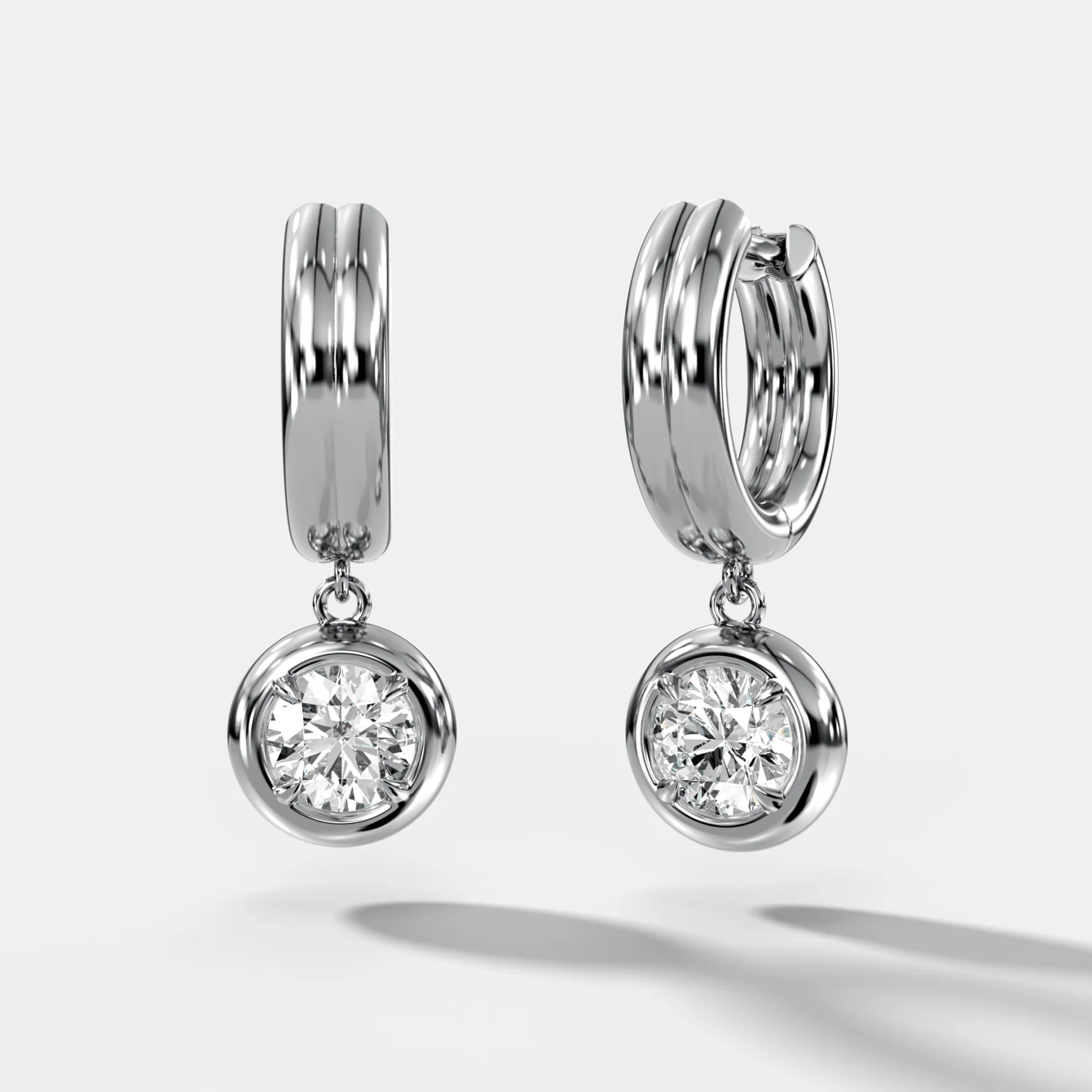 Double Ridge Club Drop Huggies with Round Cut Diamonds - Image 3